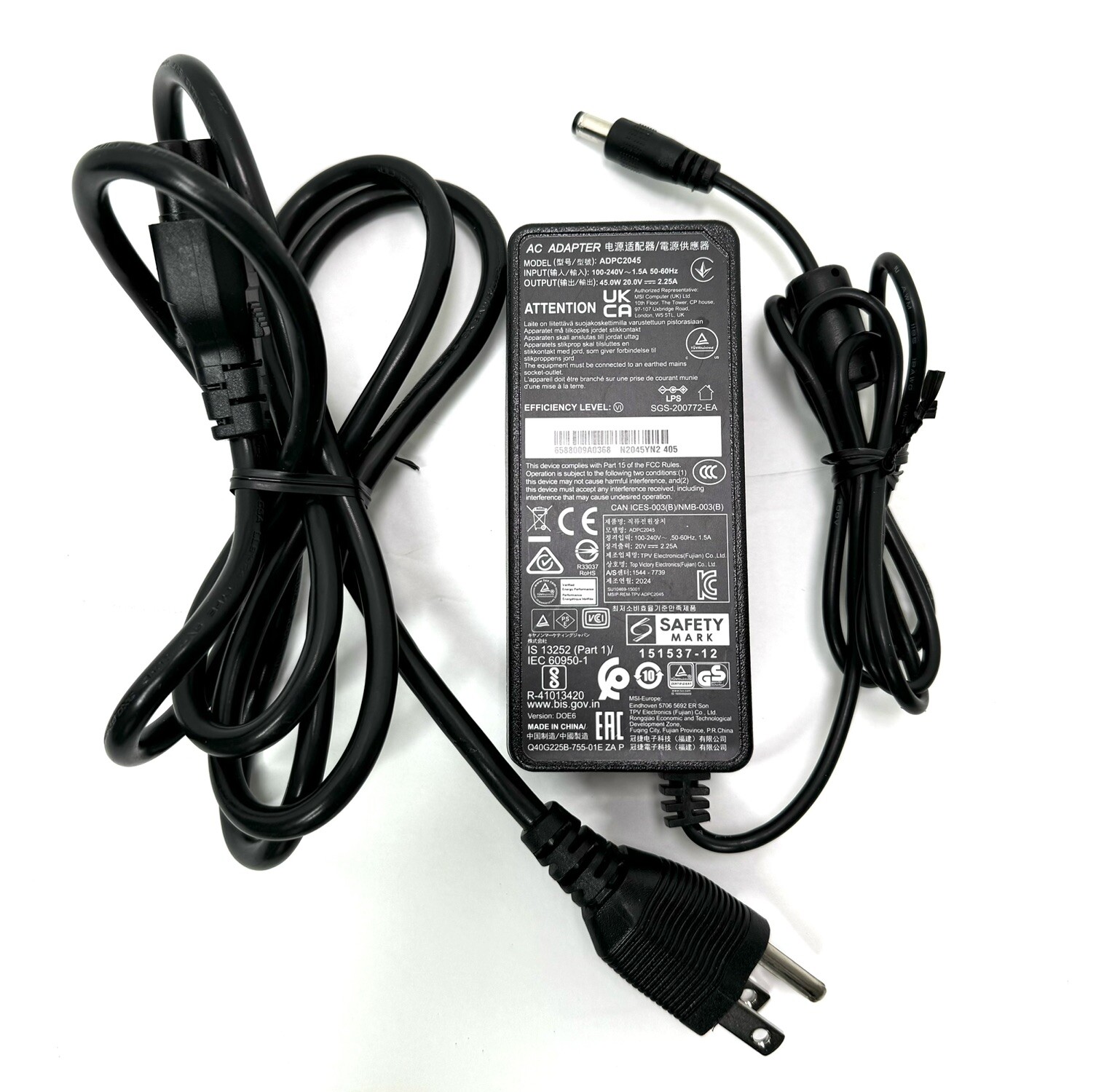 Genuine TPV Electronics ADPC2045 AC/DC Power Supply Adapter 20V 2.25A 45W OEM