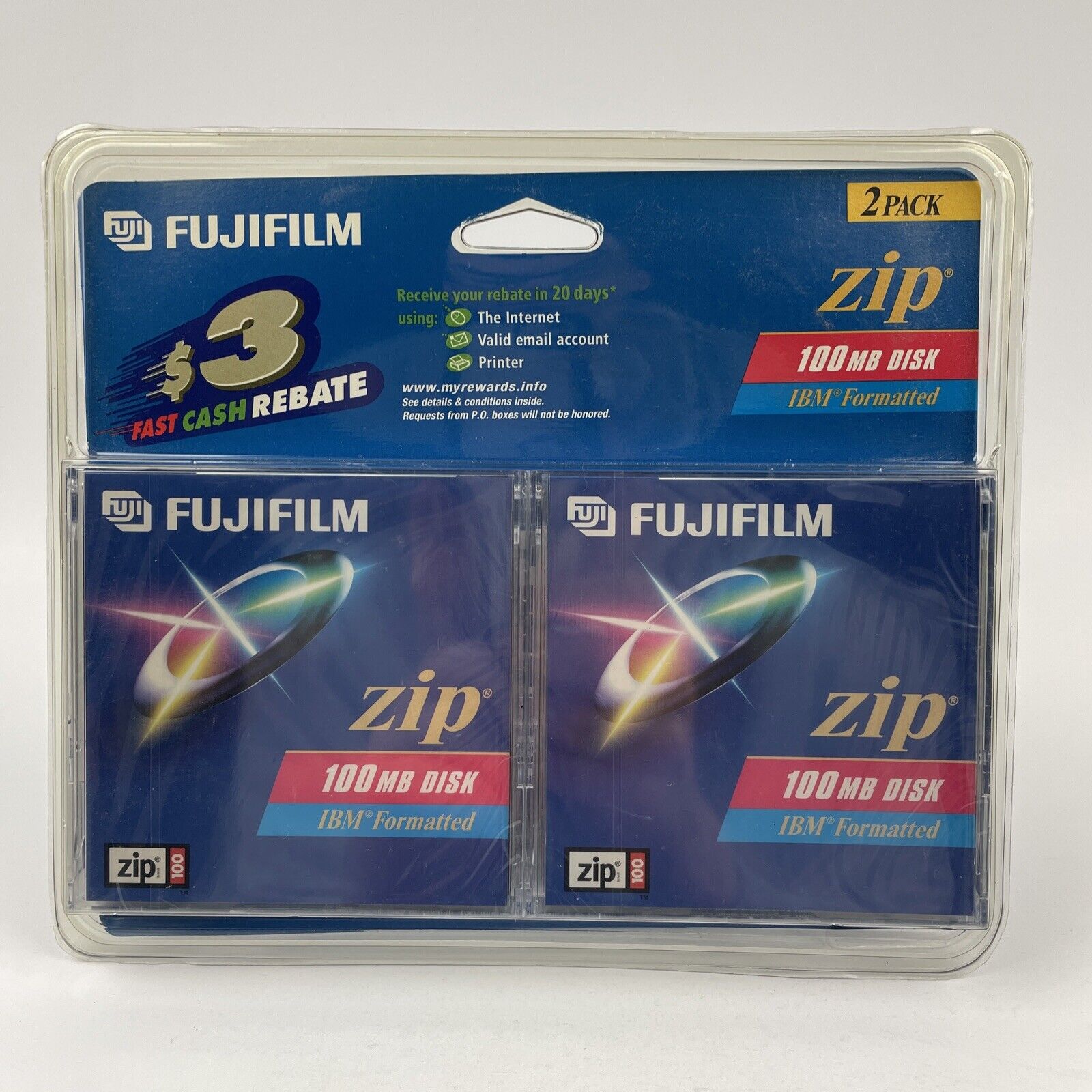 Fujifilm Zip 100mb Disk IBM Formatted 2 Pack Sealed