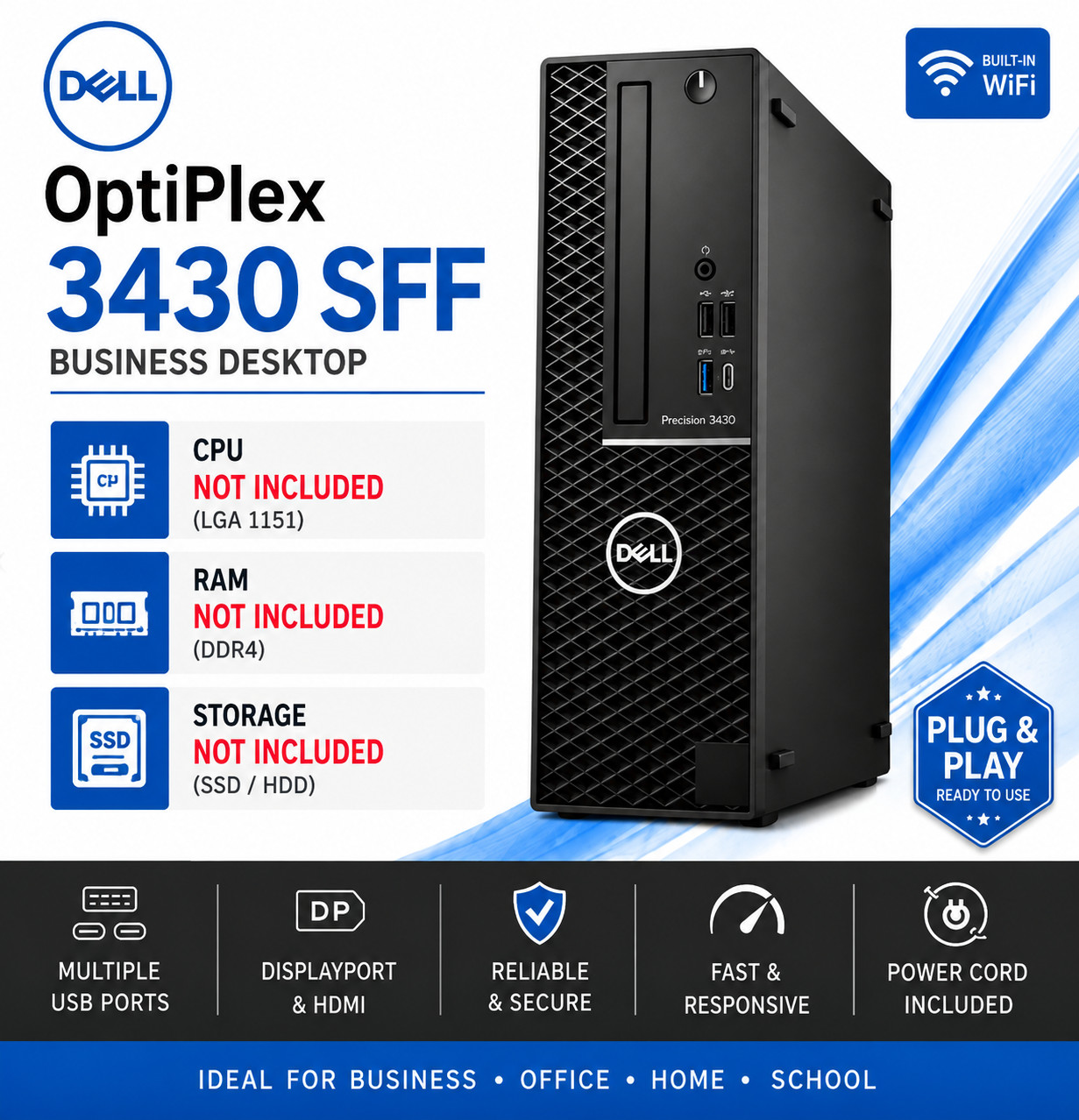 Dell Precision 3430 SFF For i7 8 Gen No CPU/RAM/SSD /AC Adapter GRADE A