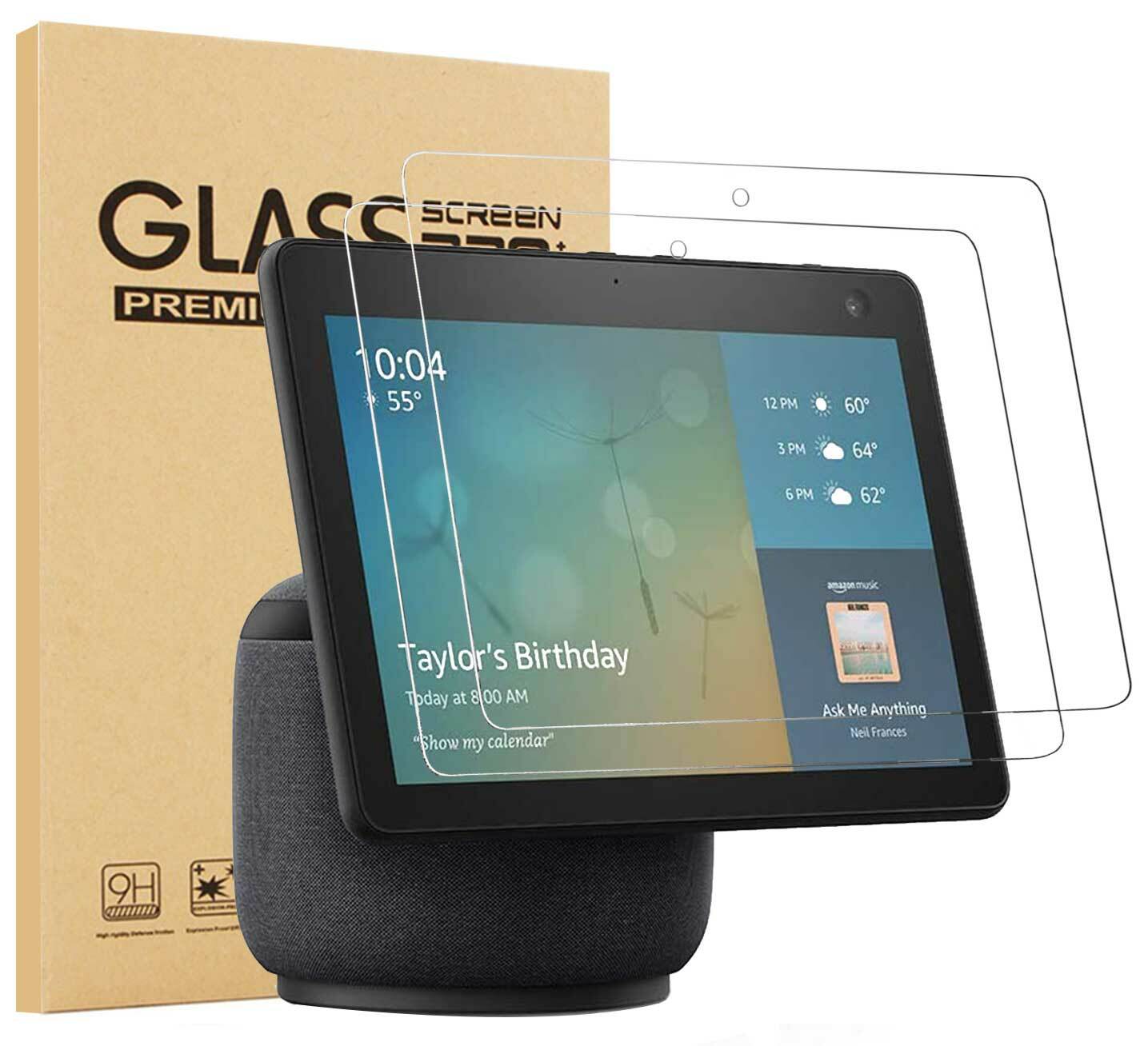 [2 Pack ]No-Bubble 9H Hardness Tempered Glass Screen protector for Echo Show 10
