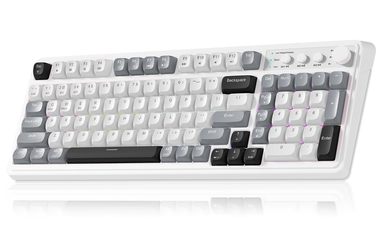 AULA S99 Wireless Gaming Keyboard 99 Key Number Pad White Gray RGB Backlight