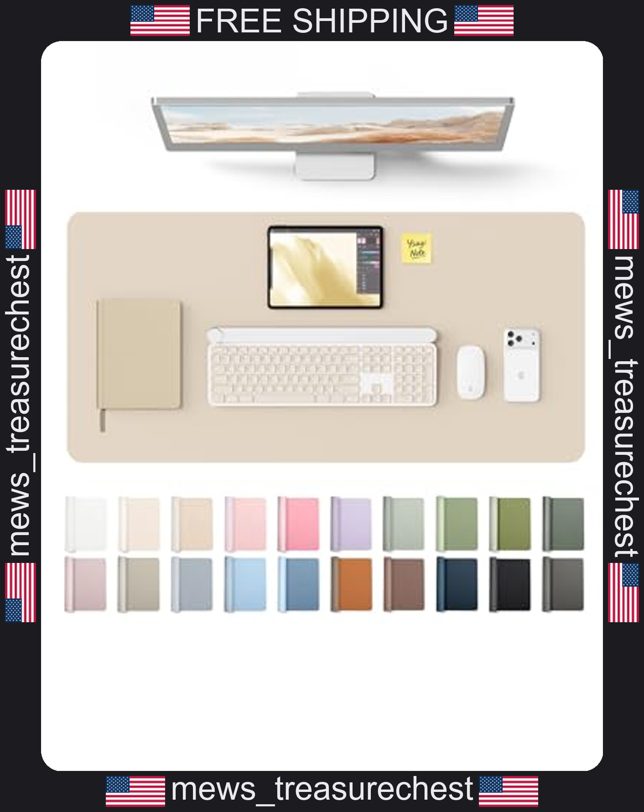 Leather Desk Pad Protector Large Mouse Pad Non-Slip Waterproof Eggshell