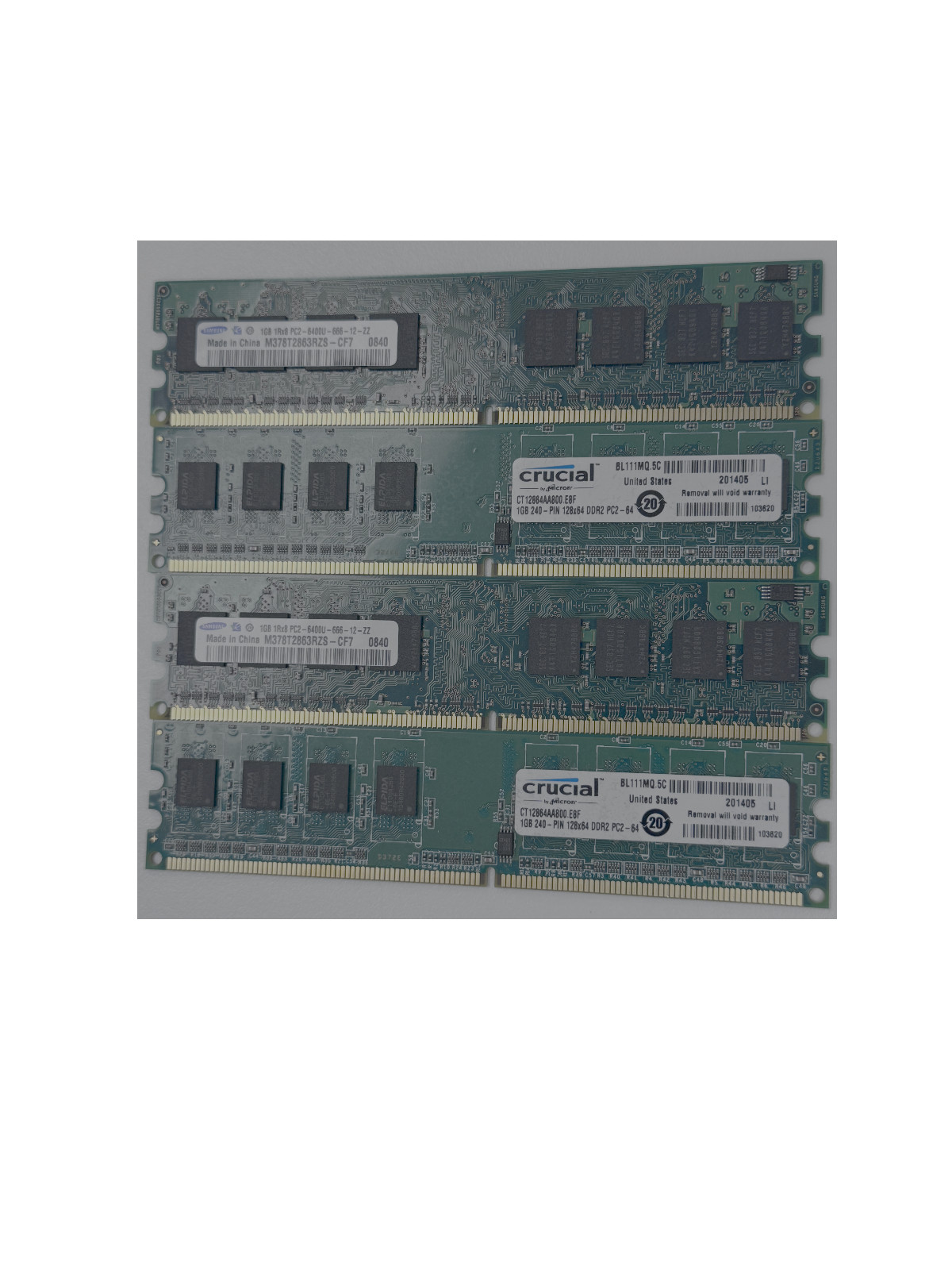 4GB (4x1GB) Crucial & Samsung PC2-4200U-444-12-ZZ DDR2, 533 Matched Pair RAM