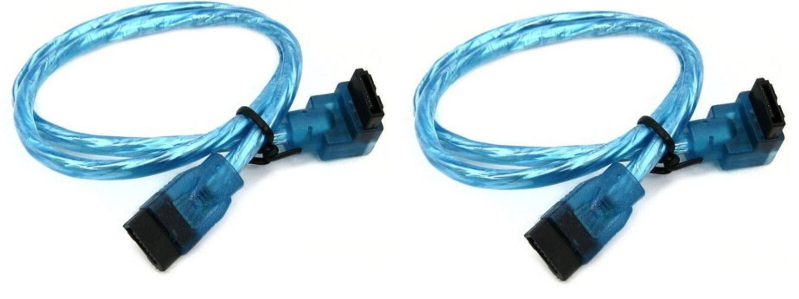 24" Inch UV Blue SATA 3 III Round SSD/HDD Data Cable Straight to Rt Angle 2-Pack