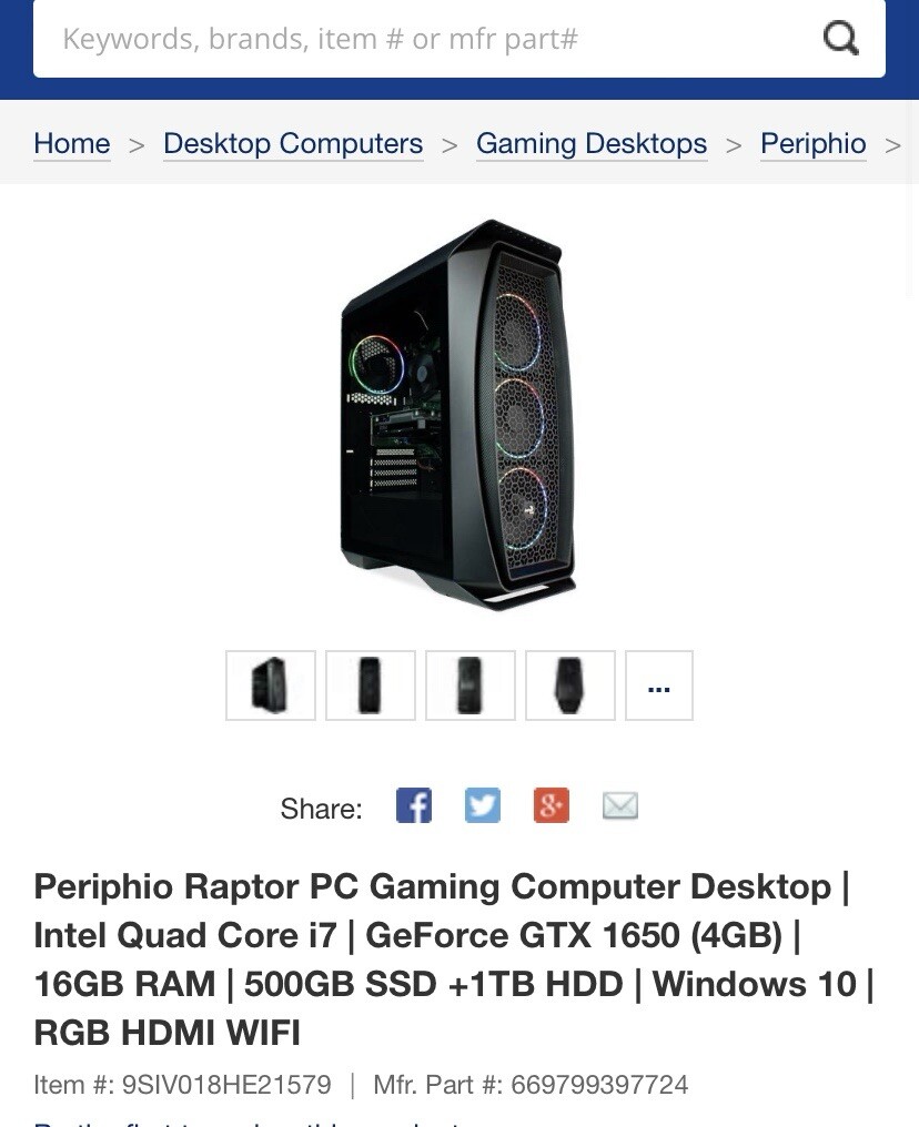 - Periphio Raptor PC Gaming Computer Desktop | Intel Quad Core i7 