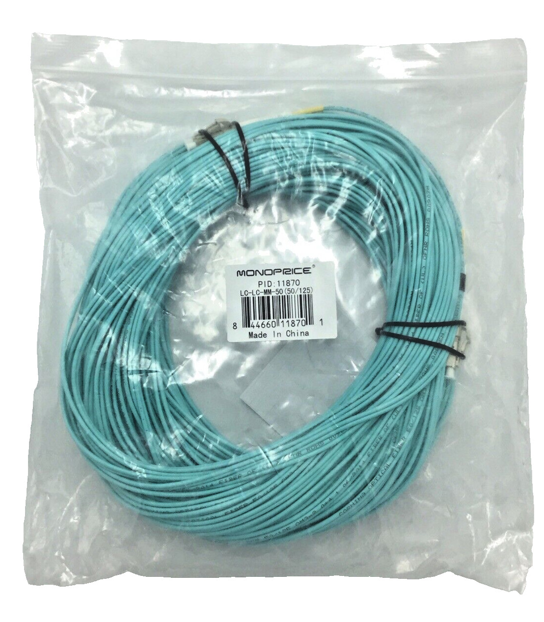 Monoprice 11870 Multi-Mode OM3 Fiber Optic Cable, 50m Length (Aqua)