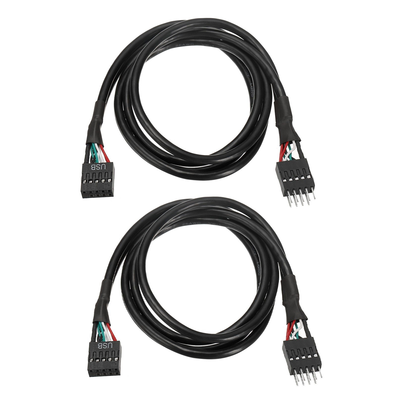 2Pcs 24" 9-Pin Male to 9-Pin Female Internal Motherboard Header Cable, Black