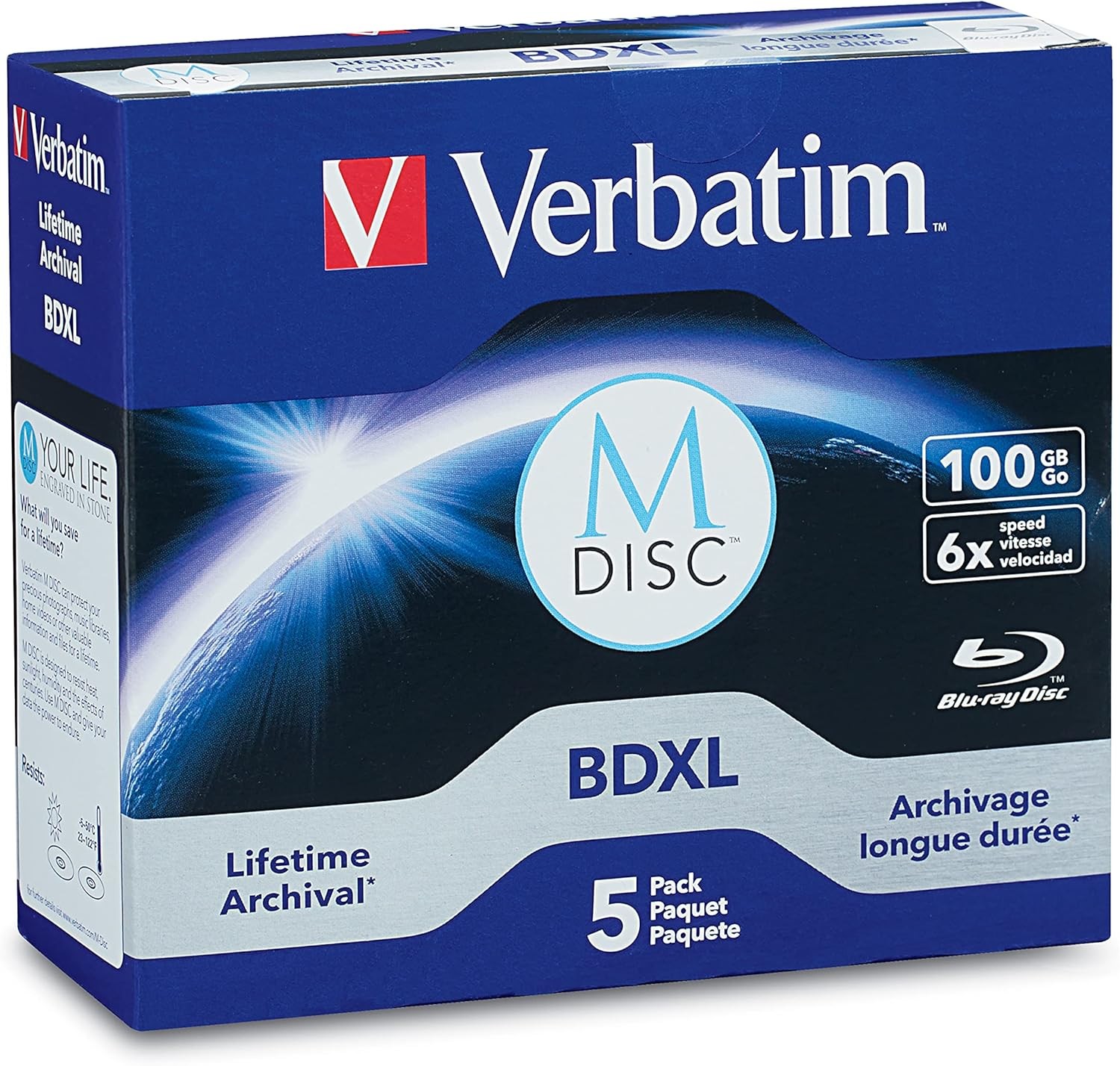 M DISC BDXL 100GB 6X W/ Branded Surface Blank Blu-Ray Recordable Media – 5pk