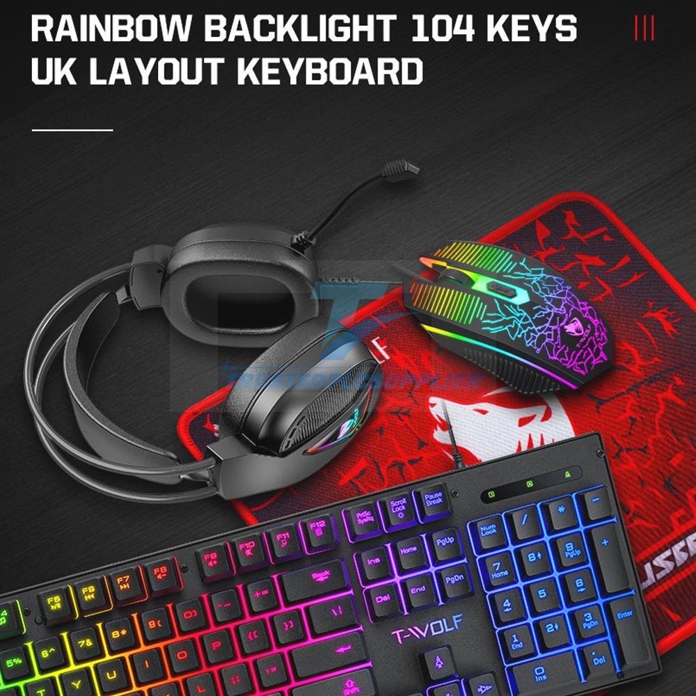 4IN1 LED Gamer Bundle Mechanical Kits,RGB PC Gaming Keyboard Mouse &Headset Set