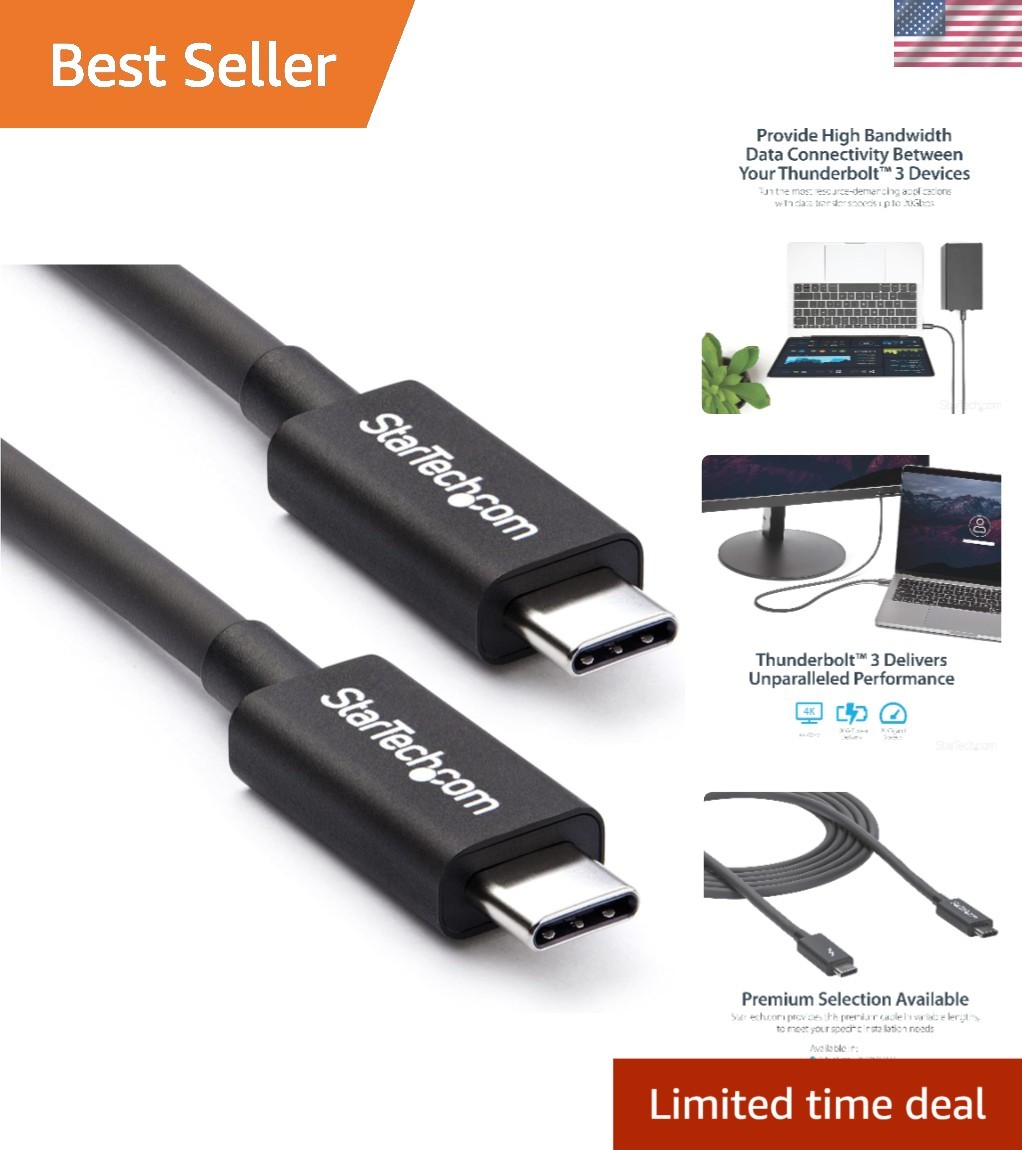 2m Thunderbolt 3 Cable - 20Gbps, 4K Support, USB-C Compatible for All Devices