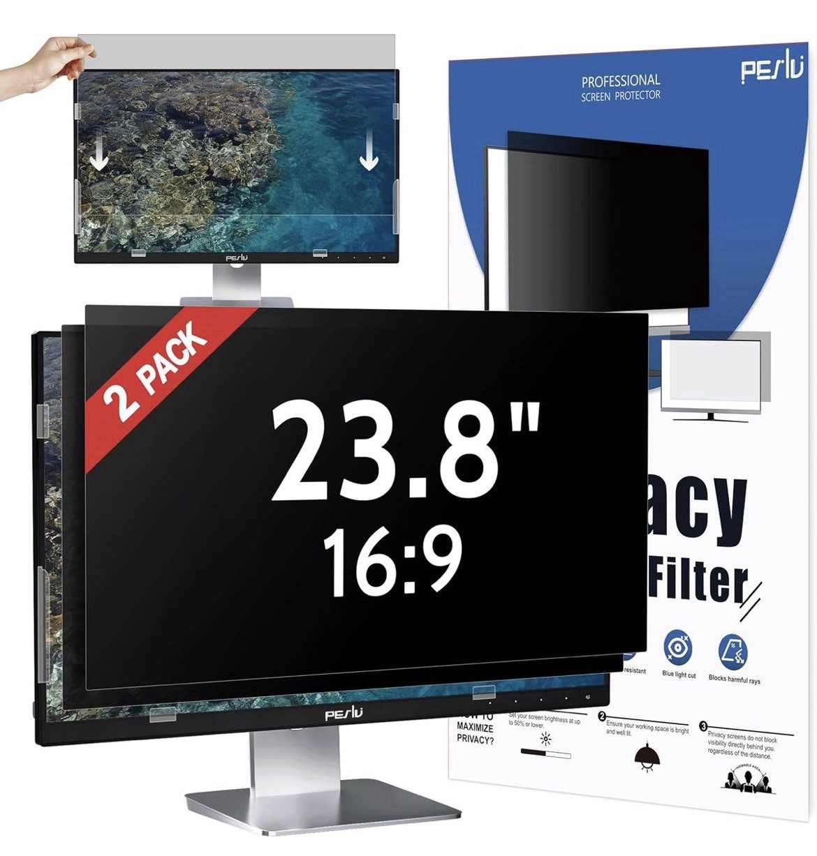 Peslv 2 Pack 23.8" Privacy Screen Filter 16:9 Monitor Anti-Glare Blue Light NEW