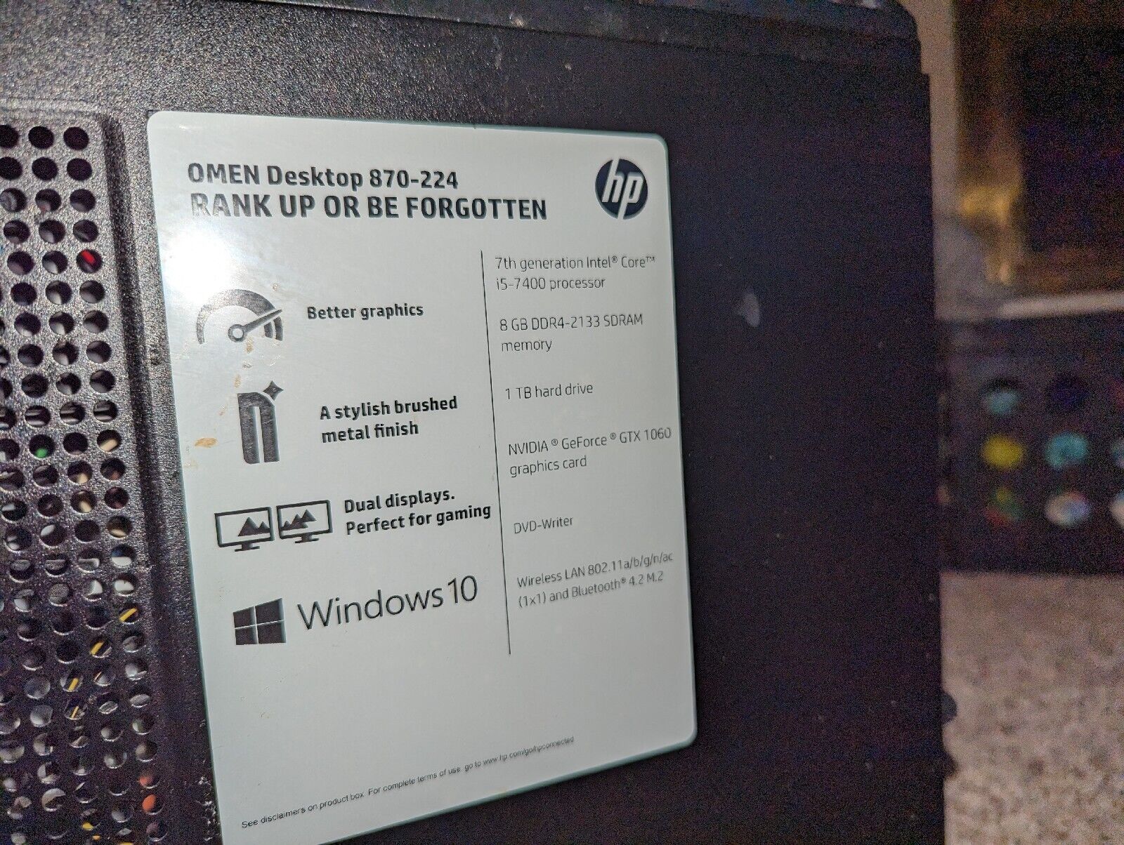 HP OMEN 870-213w (1TB+256GB, Intel Core i7 7th Gen., 3.60GHz,16GB) Tower Desktop