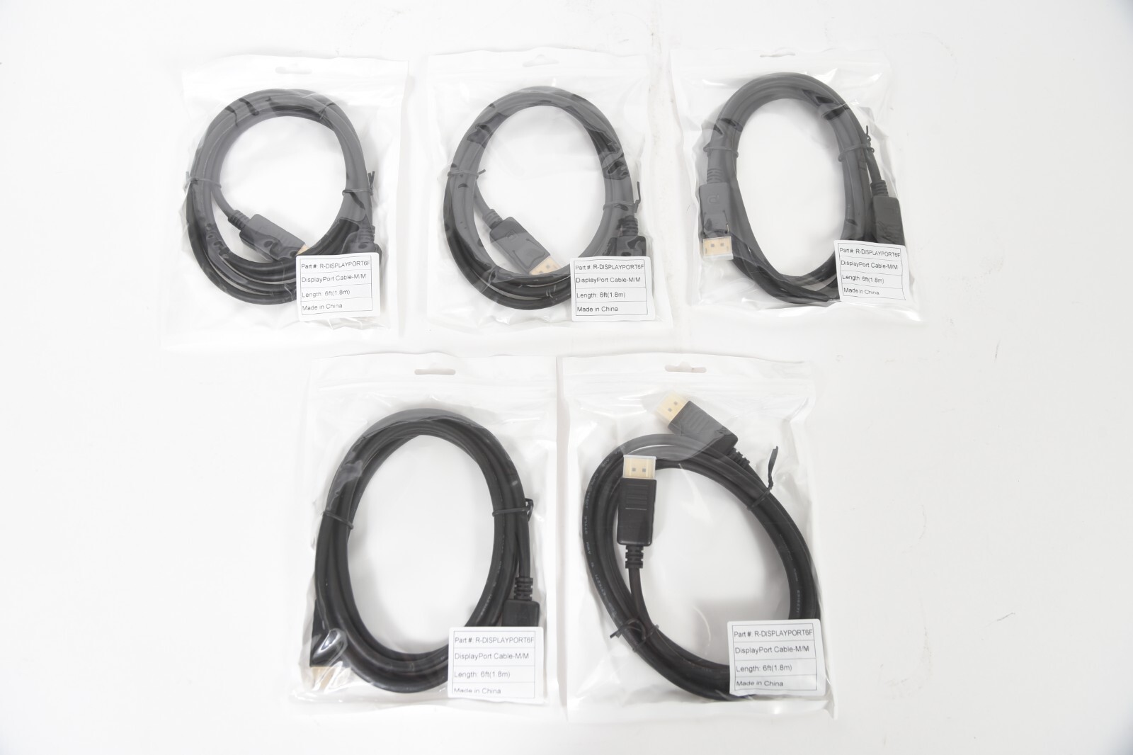 Lot of 5 AddOn DISPLAYPORT6F 6ft DisplayPort Male to Male Black Cable