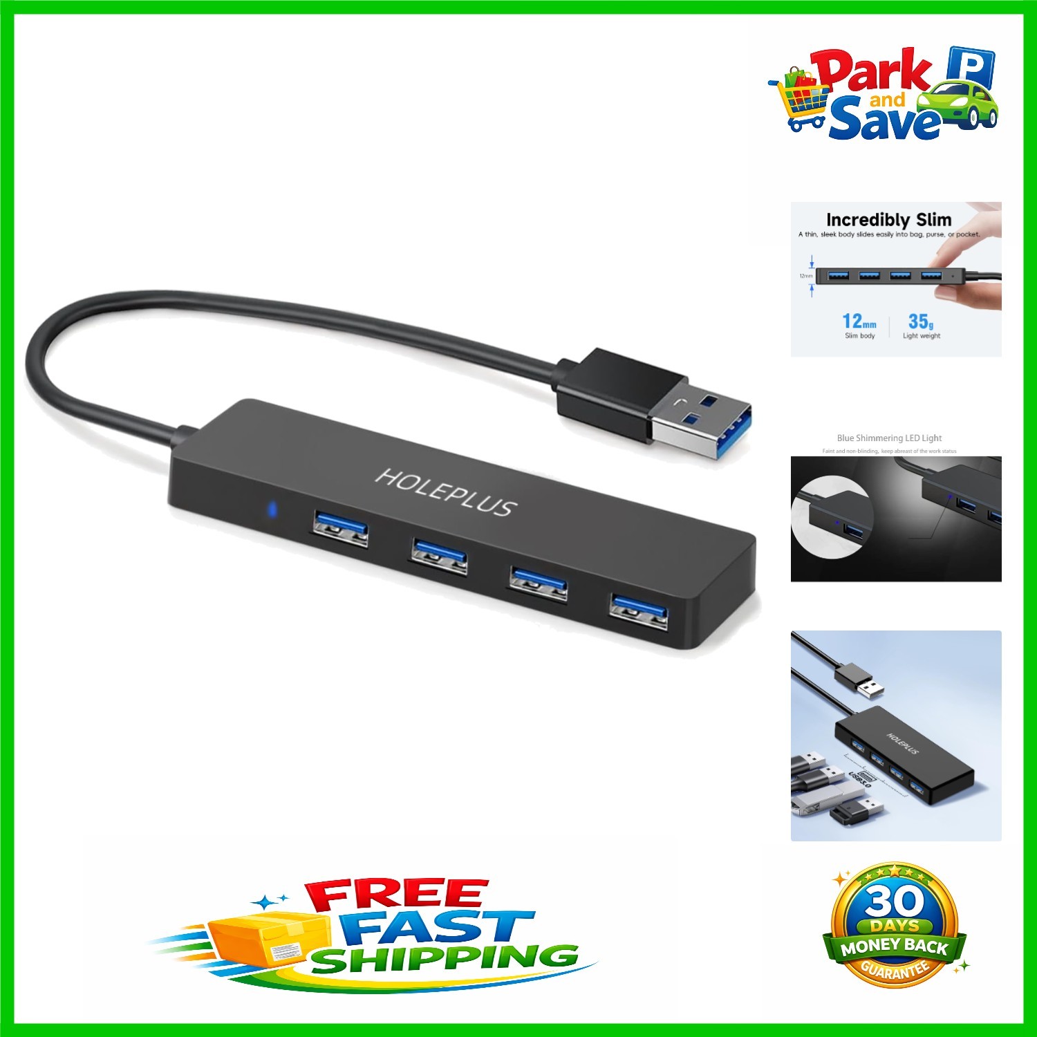 Versatile 4-Port USB 3.0 Hub - Ultra-Slim Design for Mac, Windows & Linux