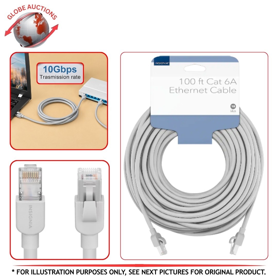 100-ft Insignia Cat-6A (RJ-45) 10-Gbps Ethernet Cable with Connectors - Grey 30m