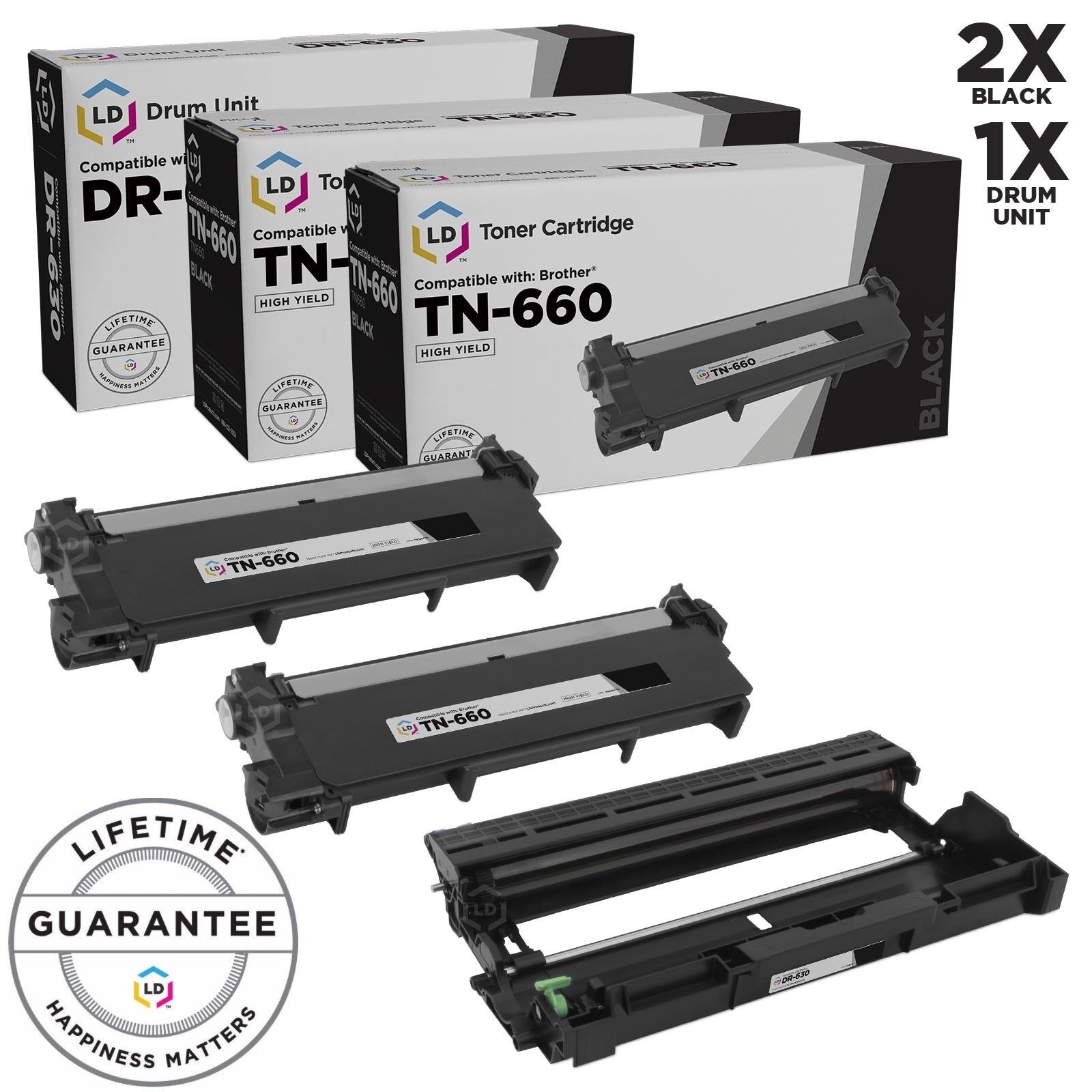 LD 3pk Compatible Black Laser Cartridge & Drum for Brother Toner TN660 DR630