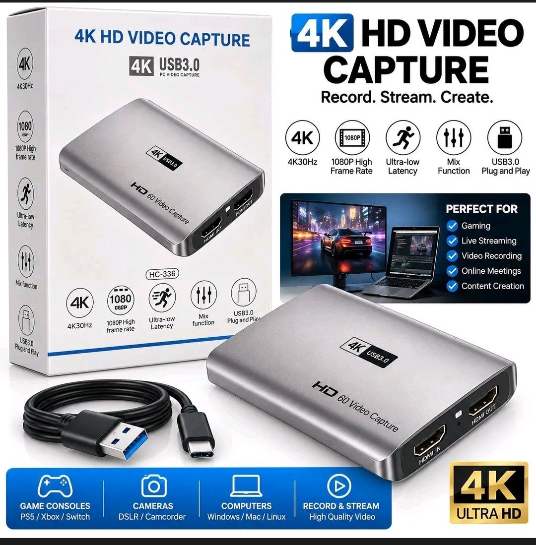 4K HDMI-Compatible Video Capture Card Loop Out 1080P Grabber for PS4/5 New
