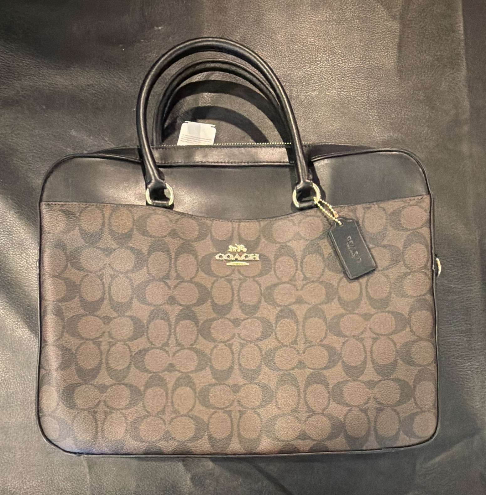 Coach Signature Padded 15" Laptop Briefcase Leather Brown/Black F39023