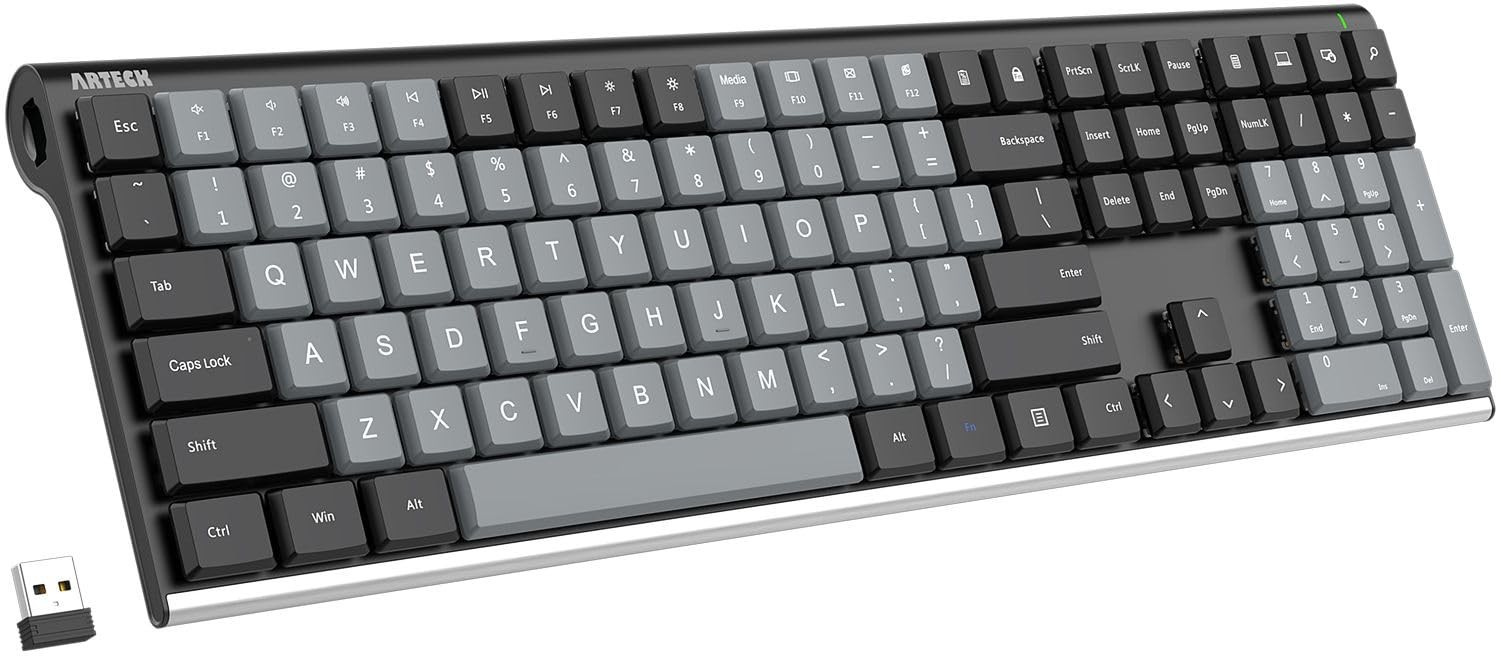 Black Mechanical 2.4G USB Wireless Keyboard Tactile Brown Switches Pad