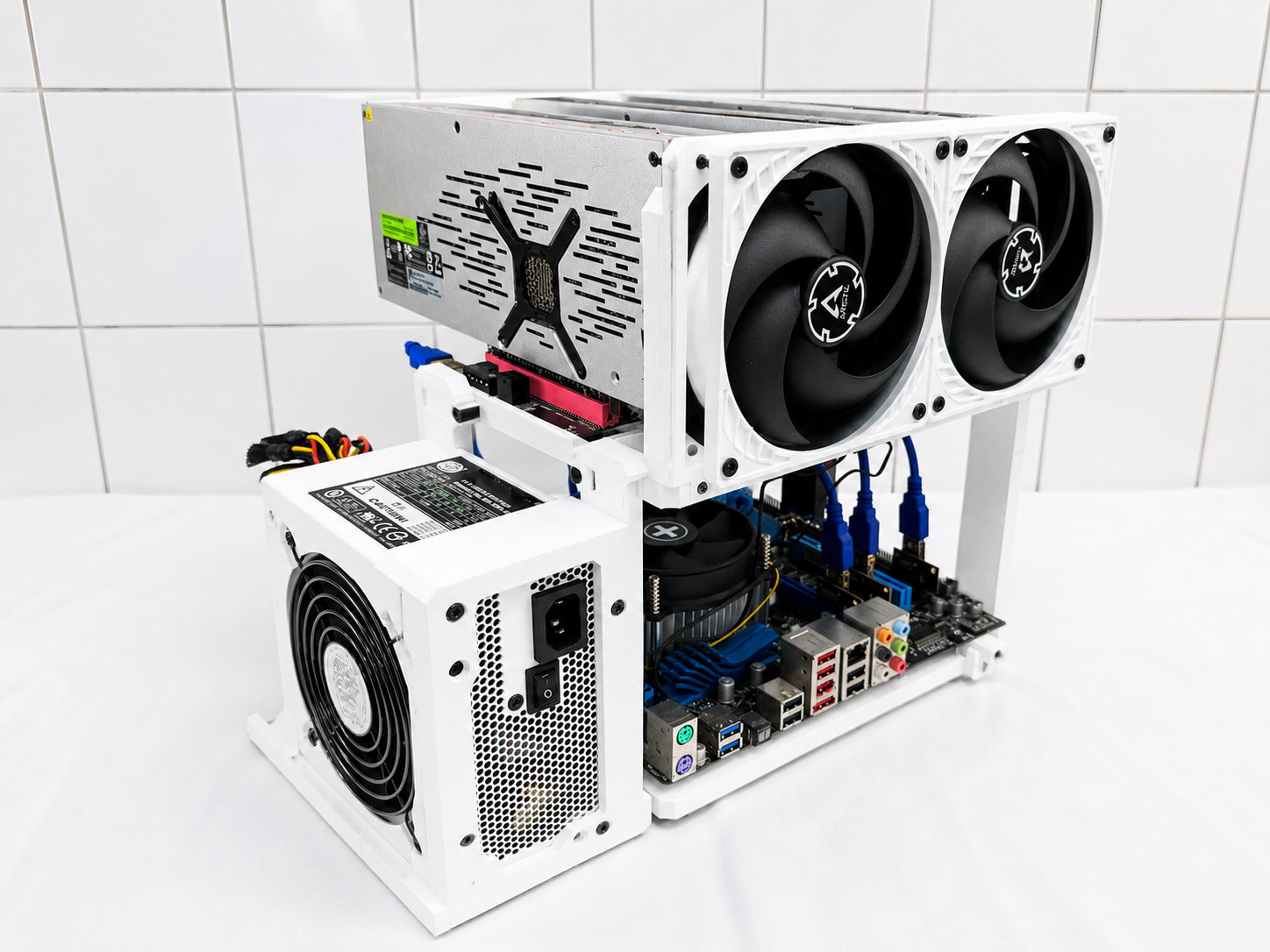 3xGPU AI White mATX Open Frame - GPU Rig for Machine Learning & Crypto Mining