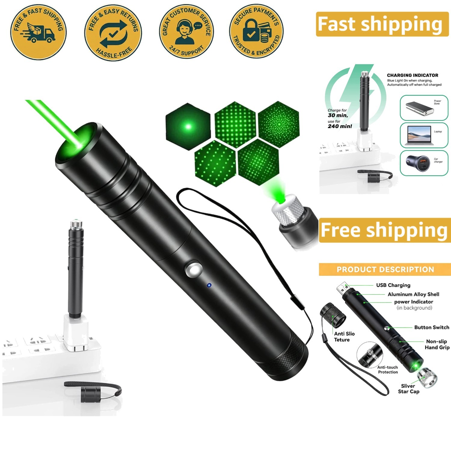 Professional Cordless Green Presentation Light - Ideal for Teaching & Meetings