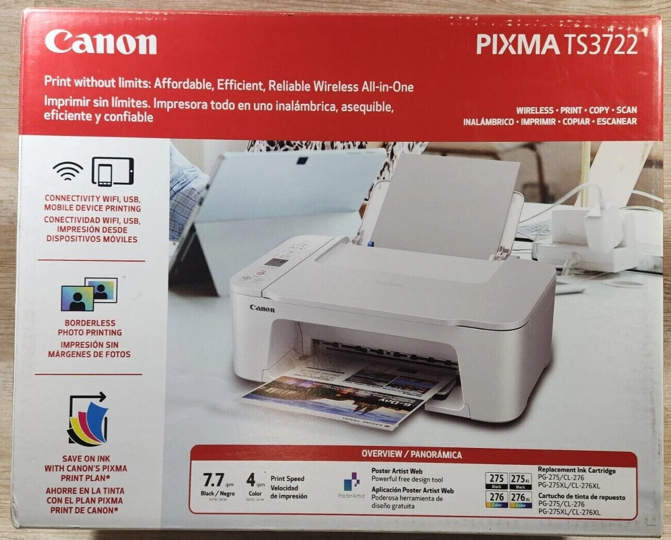 NEW Canon 3722 All In One Printer-Wireless/Free USB-Fast delivery