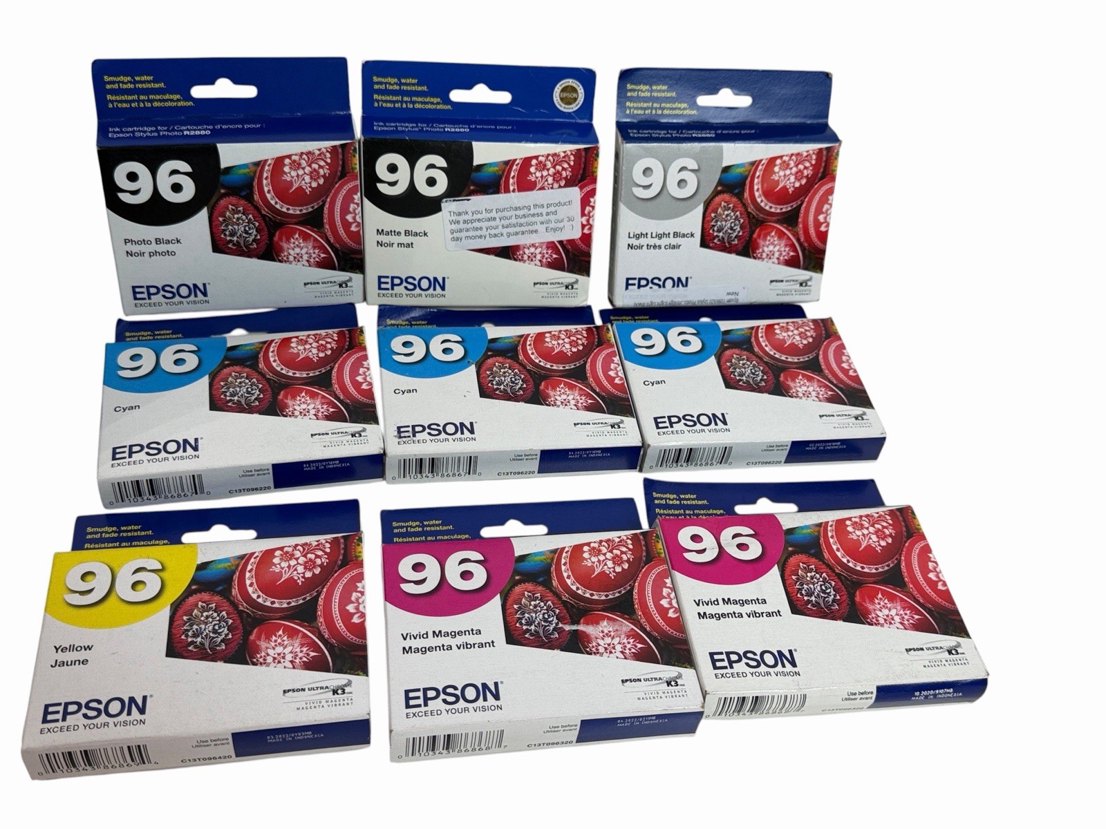 NEW SEALED Lot 9 Epson 96 Ink Cartridges 2022/2020 Exp Various Colors