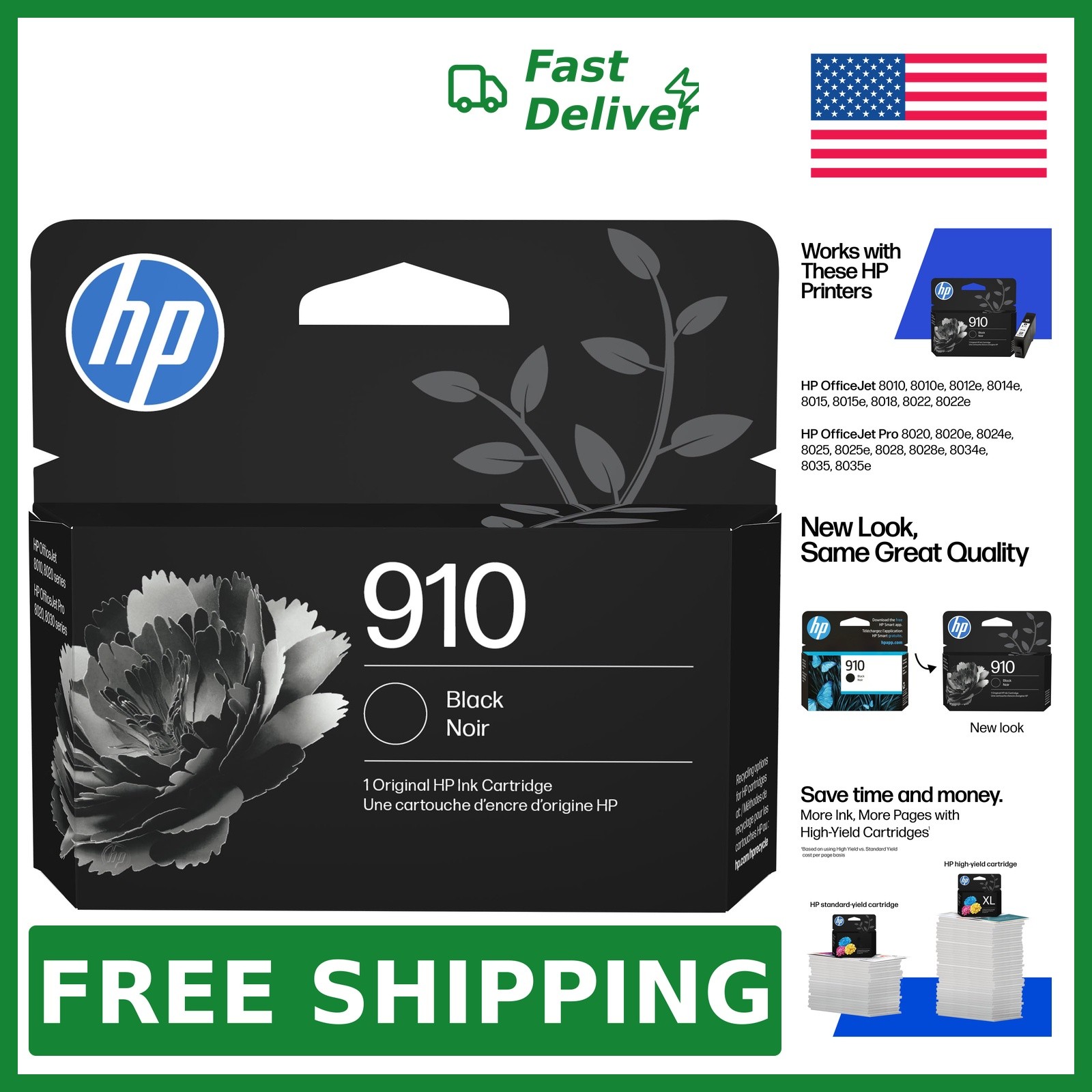 HP 910 Black Ink Cartridge, 1 Pack