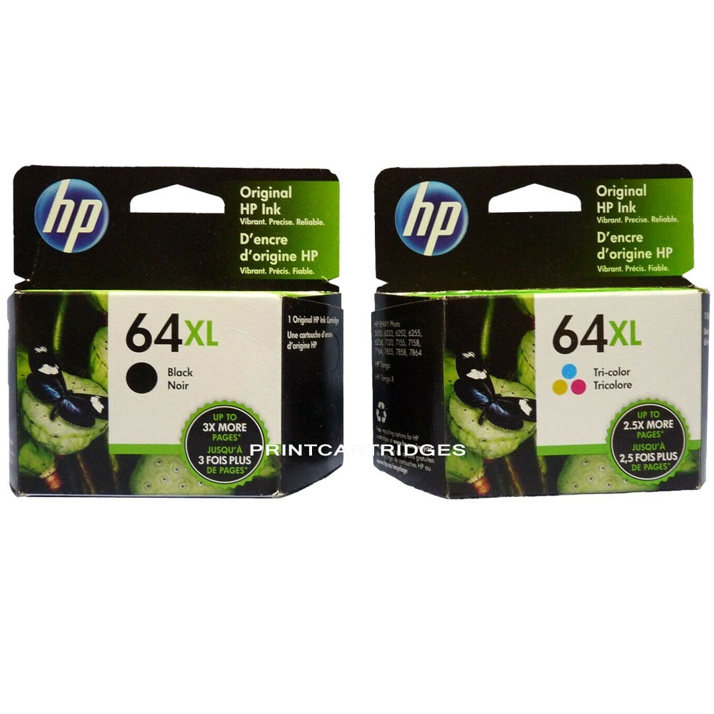 HP 64XL Black and Color Ink Cartridges New Genuine
