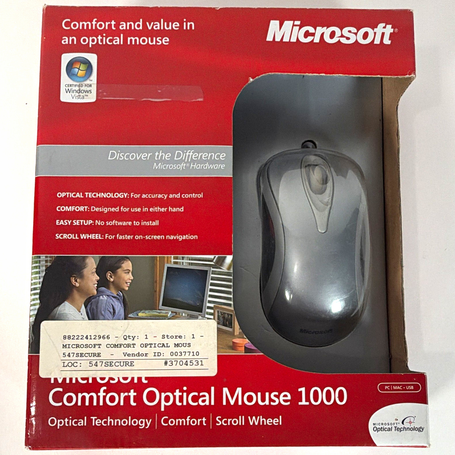 Microsoft Comfort Optical Mouse 1000 Wired USB Gray Scroll Wheel PC Mac Vintage