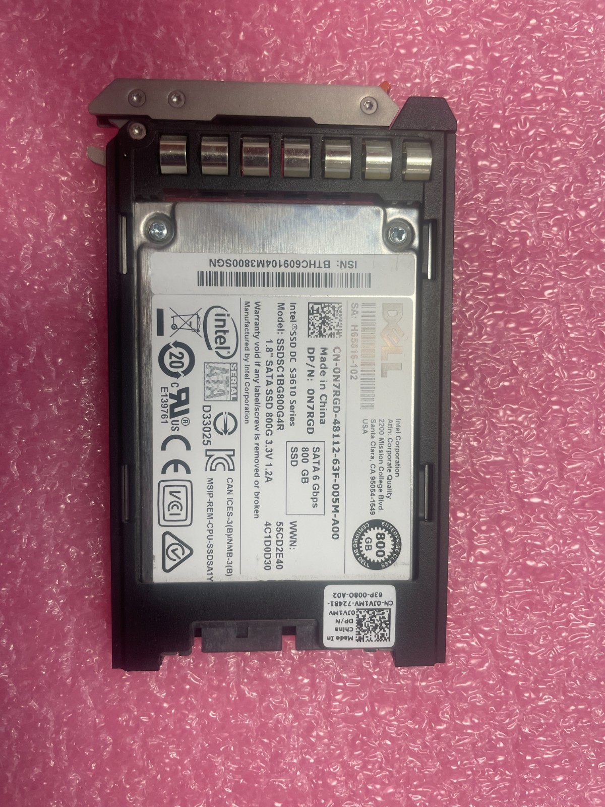 Dell N7RGD 800GB 6Gbps SATA Read Intensive 1.8" SSD SSDSC1BG800G4R S3610 Drive