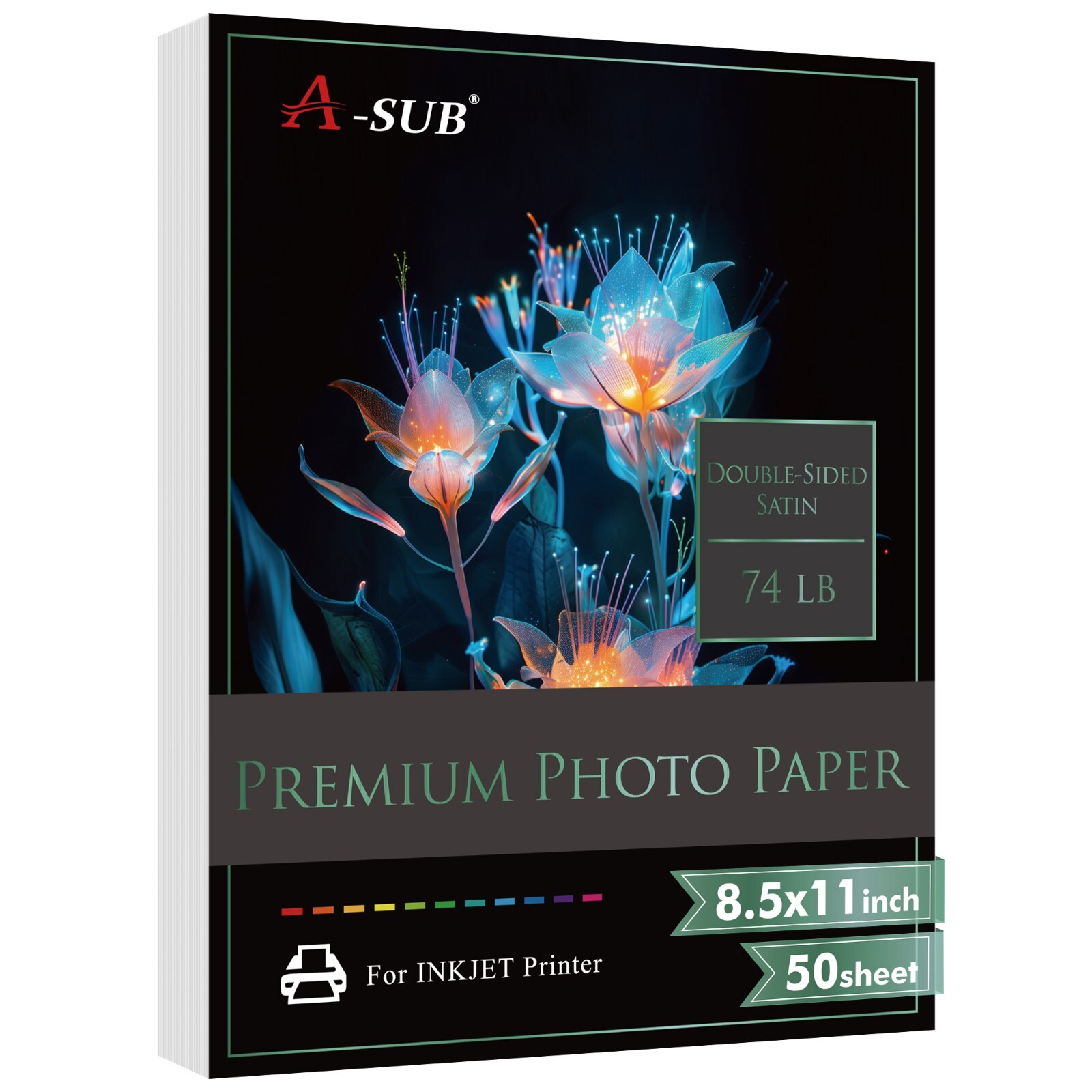 Lot A-SUB Premium Double-Sided Satin Photo Paper 74lb 280g Inkjet - 8.5x11 11x17