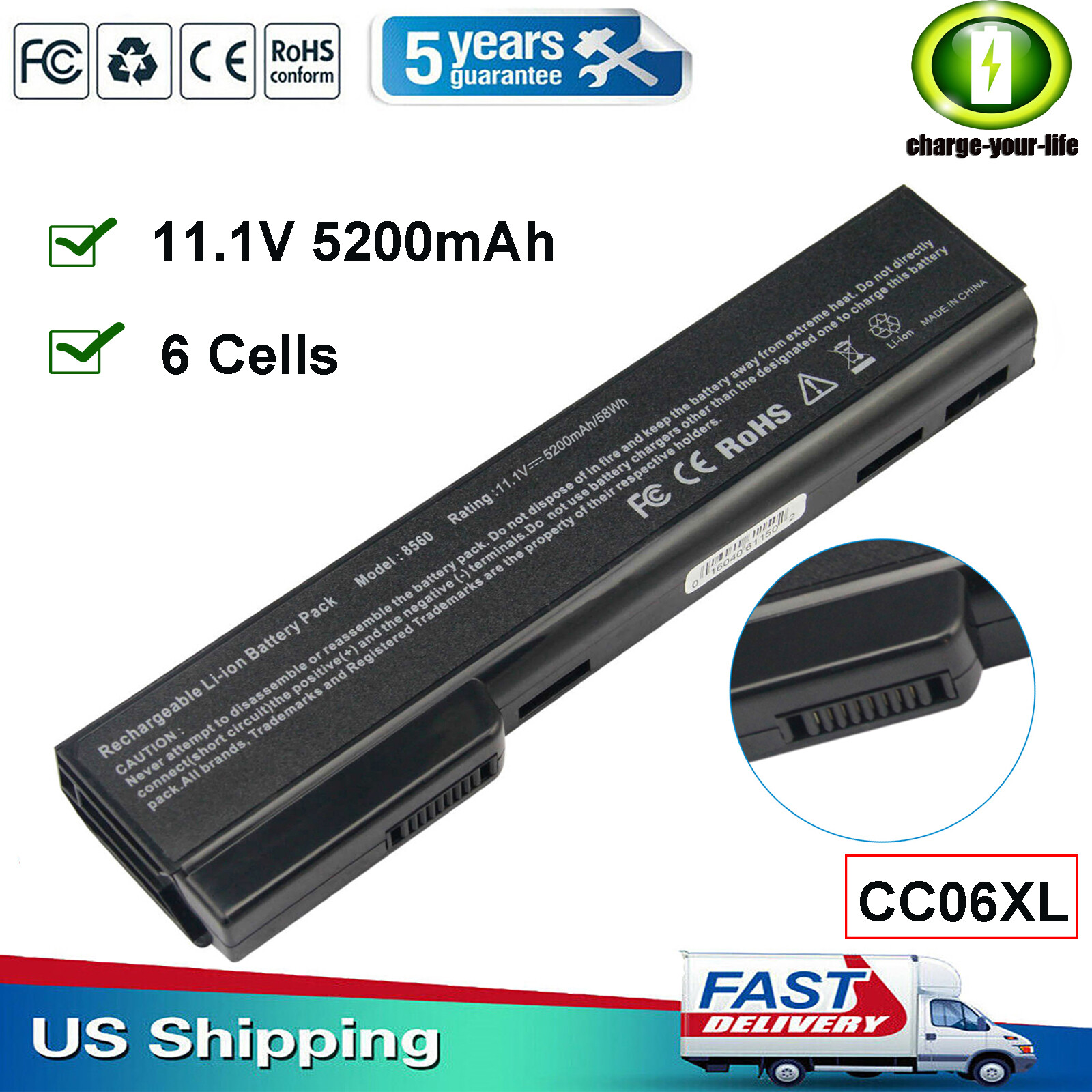 6360b Battery For HP ProBook 6460b 6465b 6470b 6560b 6565b 6570b 8460P 8470p US