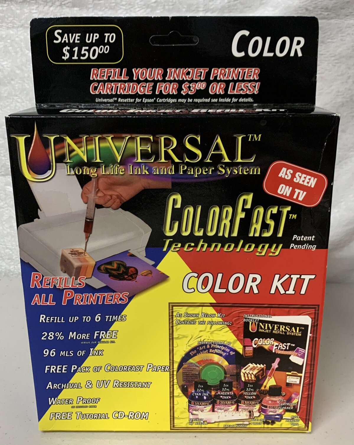 Universal Inkjet COLOR Refill Kit As Seen on TV.  New. 