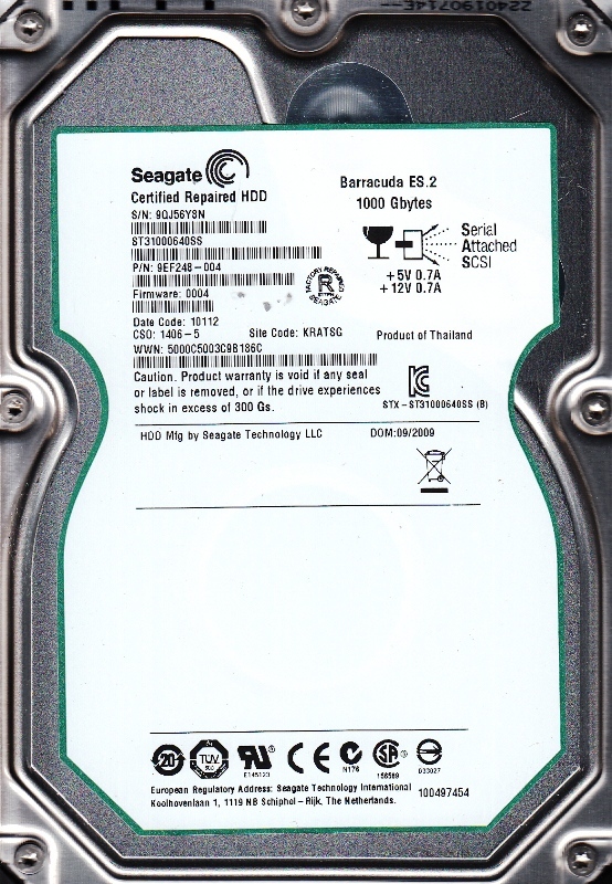 SEAGATE ST31000640SS 1TB BARRACUDA ES 2 7200 RPM SAS HARD DRIVE - CERTIFIED