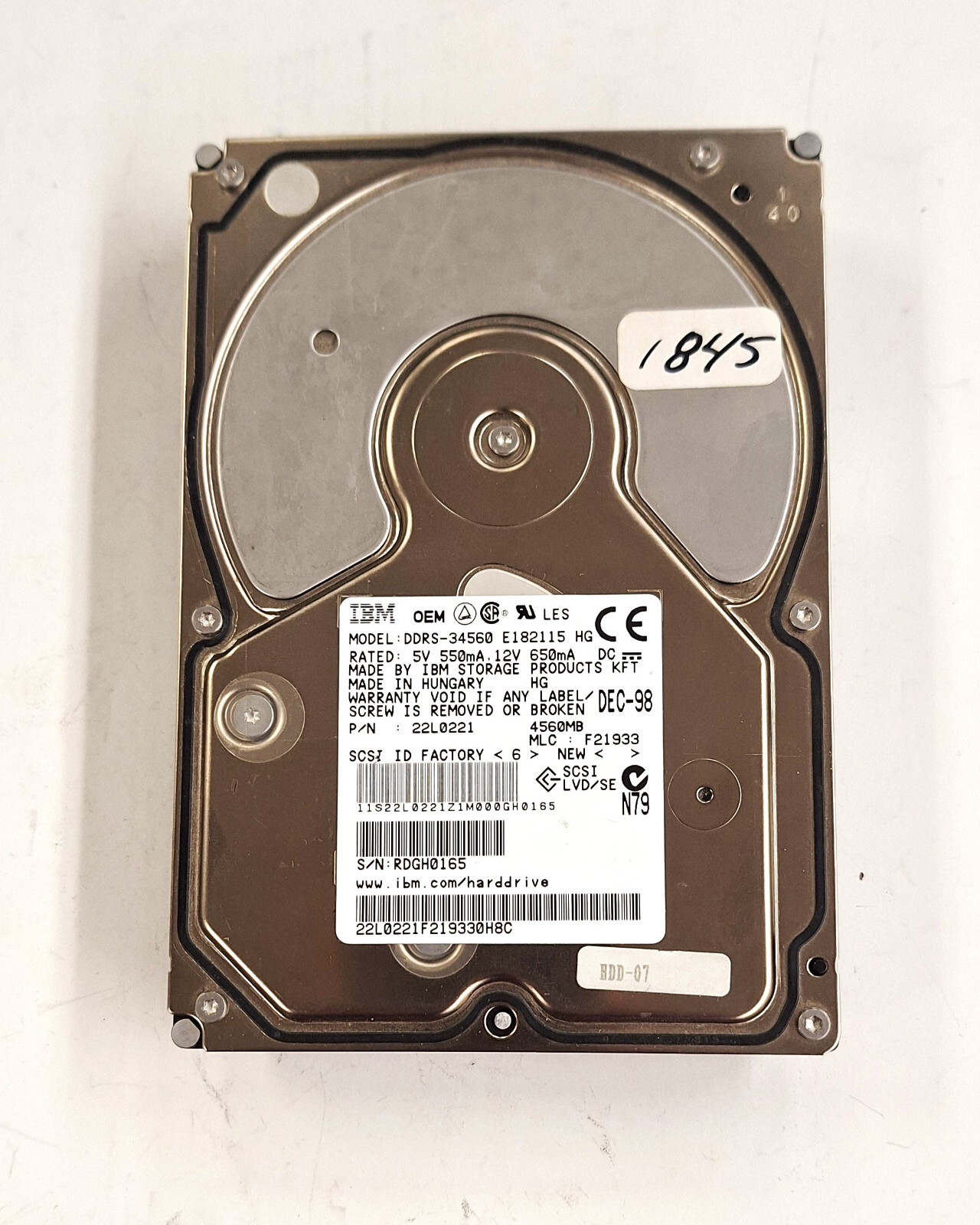 IBM  DDRS-34560 4.45 GB 7200 RPM Fast Wide SCSI 68 pin 3.5" Hard Drive