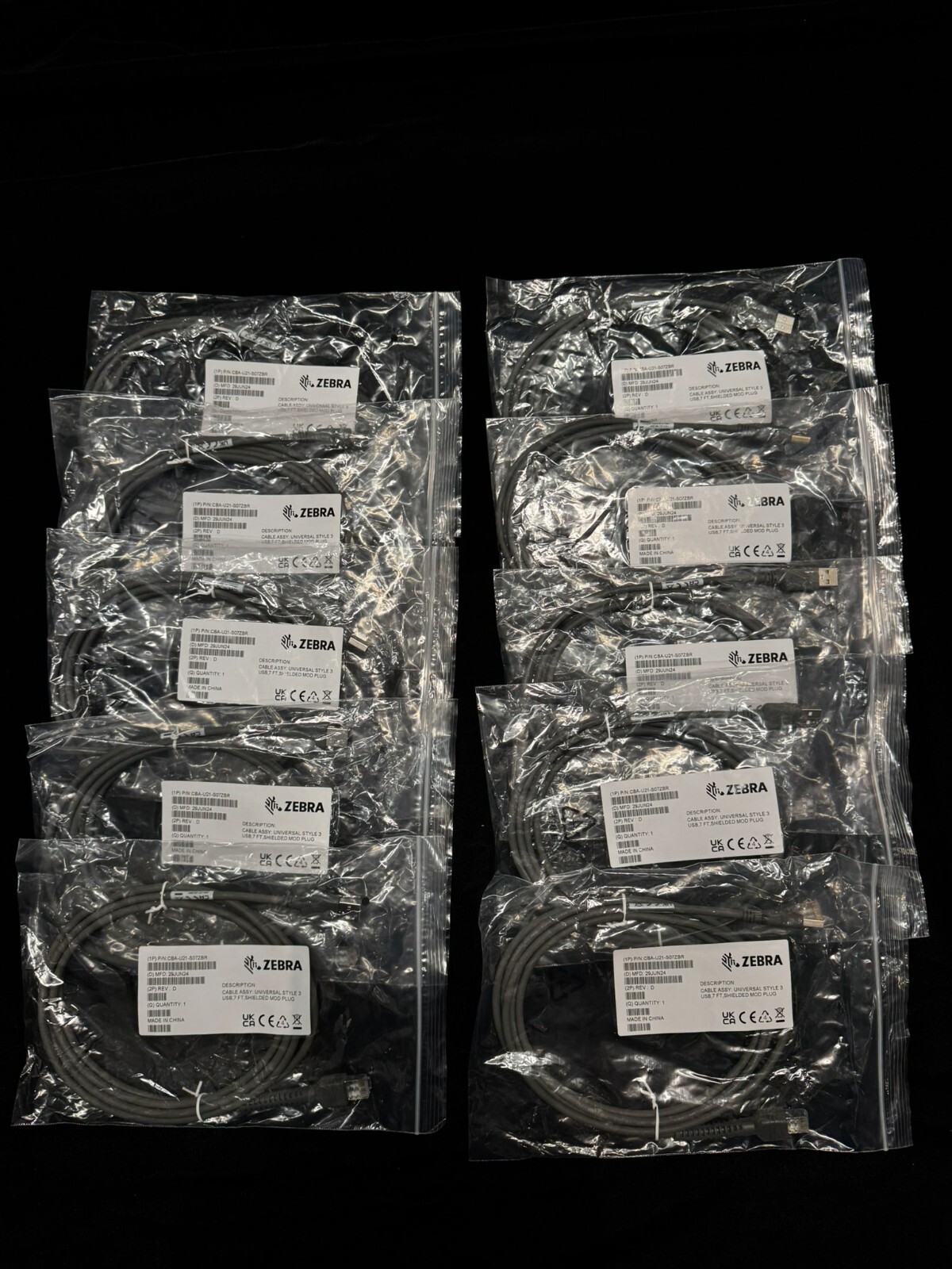 Lot of 10 Zebra 7’ USB Data Transfer Cable CBA-U21-S07ZBR NEW