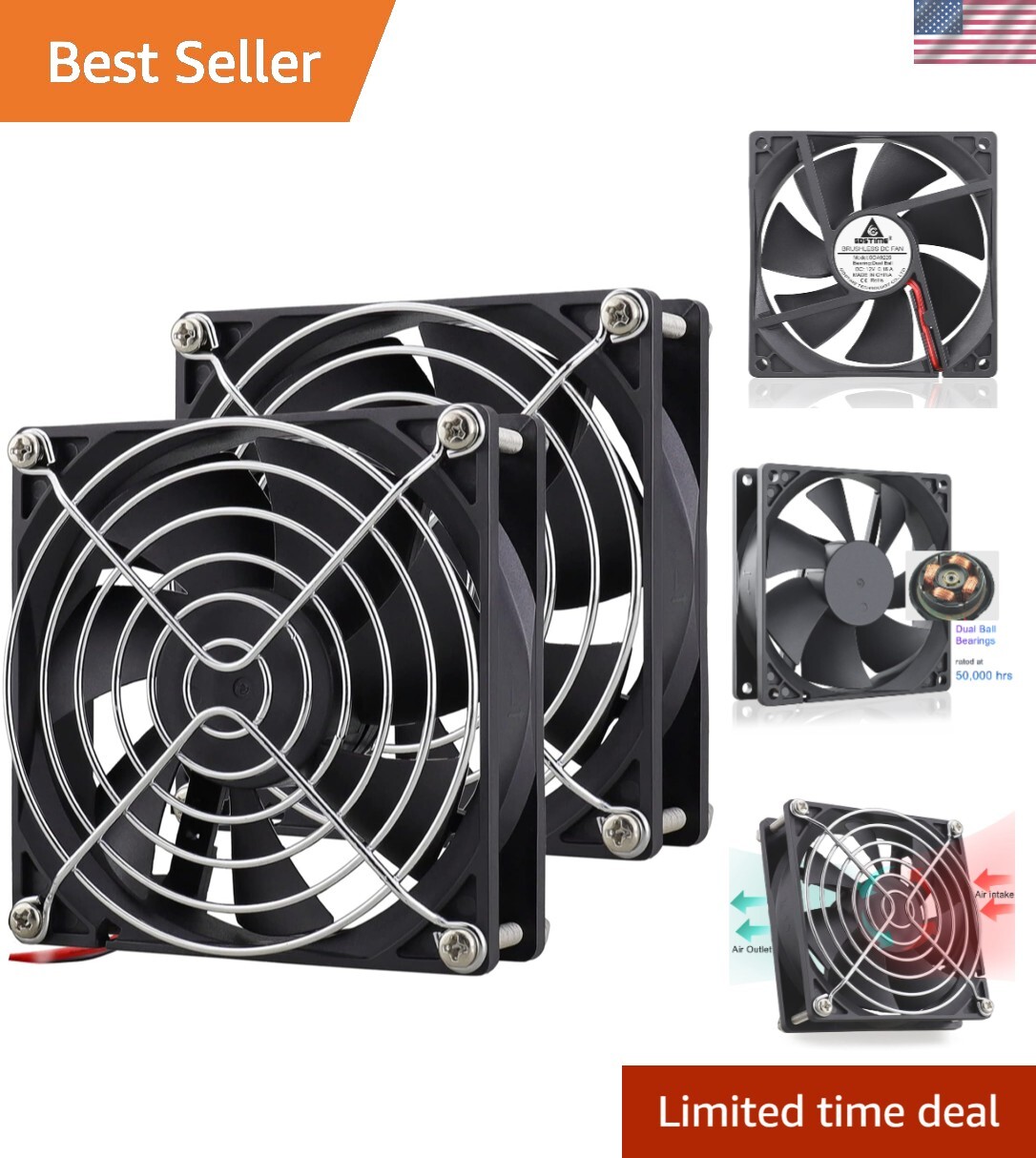 Versatile 12V Cooling Solution - 2 Dual Ball Bearing Fans with 54.8 CFM Capacity