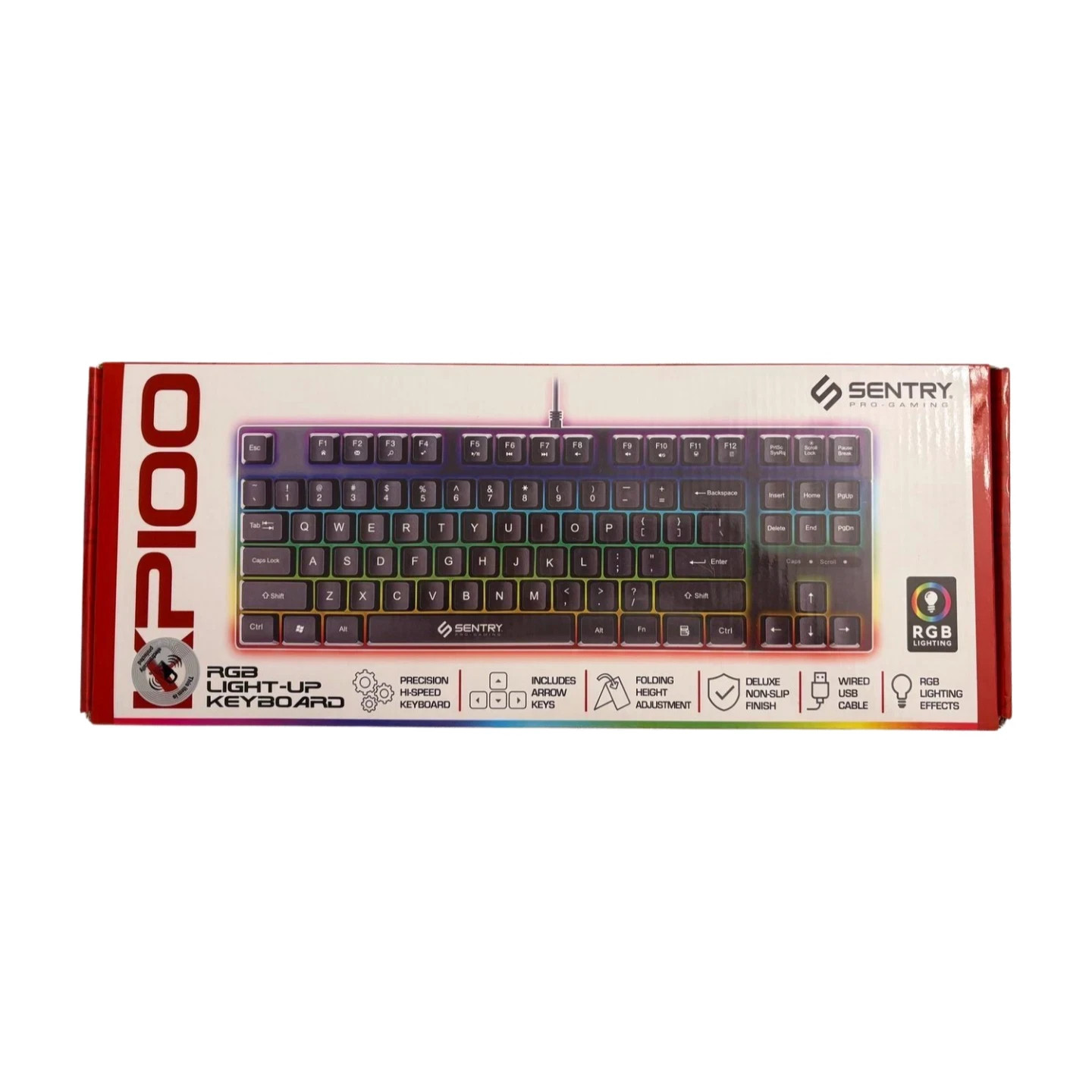 Sentry Pro Gaming RGB Light-up Keyboard High Speed KP100 New (Non-Slip Finish)