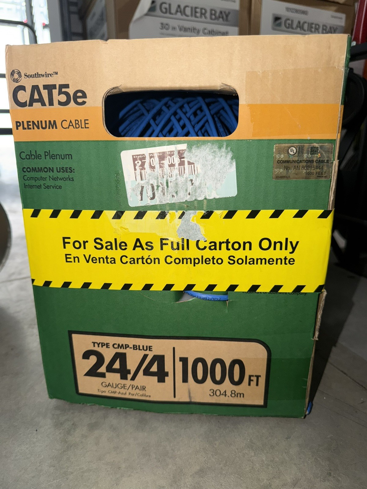 Southwire 1000 ft. Blue 24/4 CAT5e CMP (Plenum) Data Cable 56917749