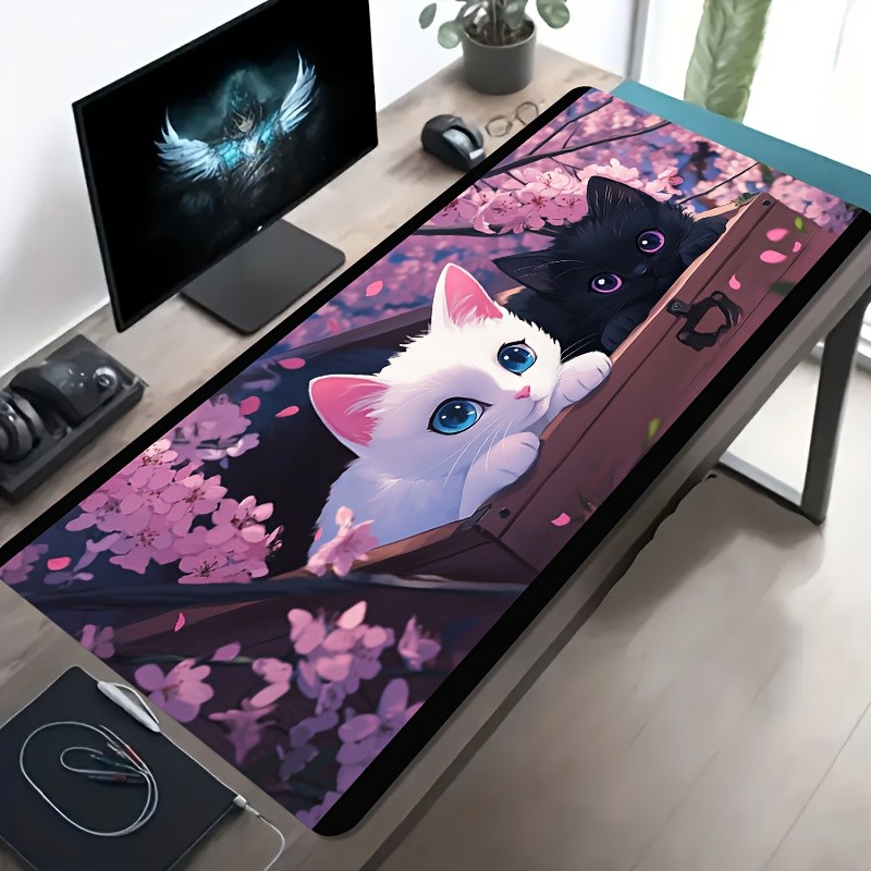 1pc Large-sized Esports Gaming Mouse Pad Featuring a Cute Cat in a Wooden Crat