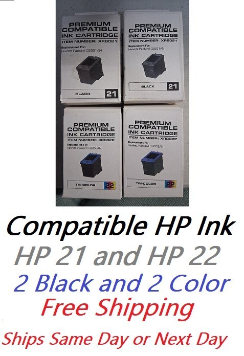 4 New Sealed 21 Black & 22 Color Inkjet Cartridges Compatible to HP 21 and 22