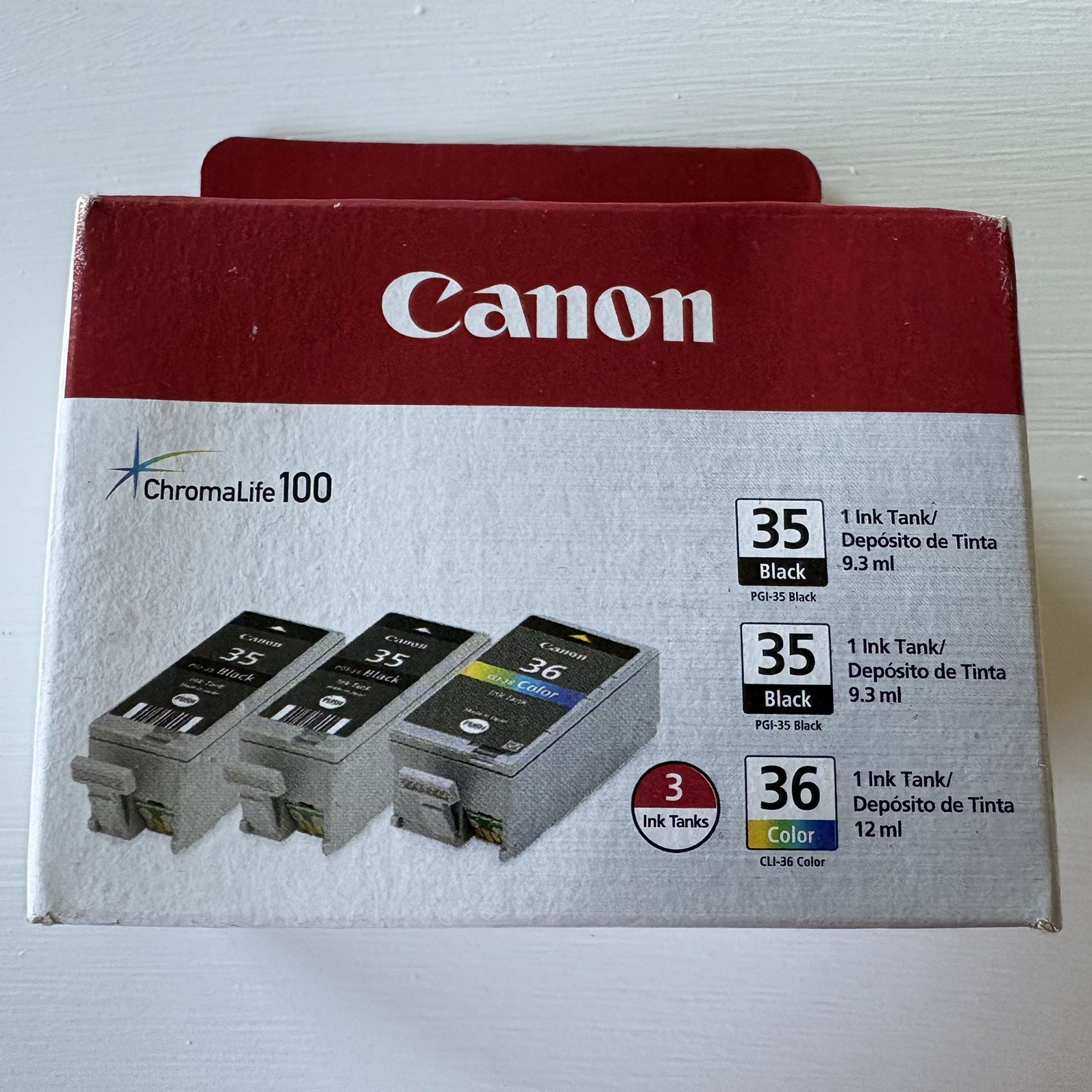 NEW Canon ChromaLife 100 Ink Cartridges Pack For iP100- 2x 35 Black, 1x 36 Color