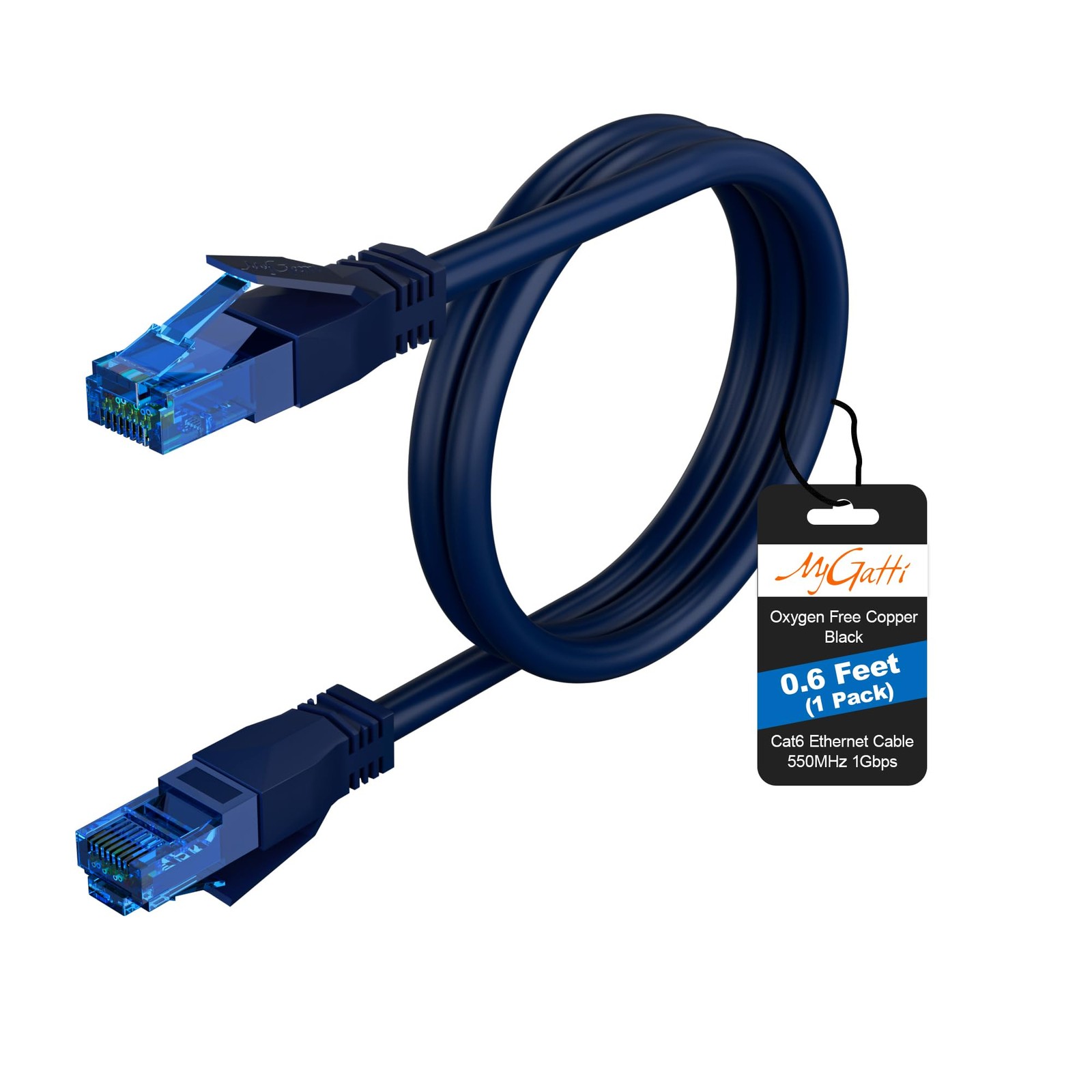 Mygatti Cat6 Ethernet Cable 0.6 FT, Snagless Short Cat 6 Patch 0.6FT, Blue