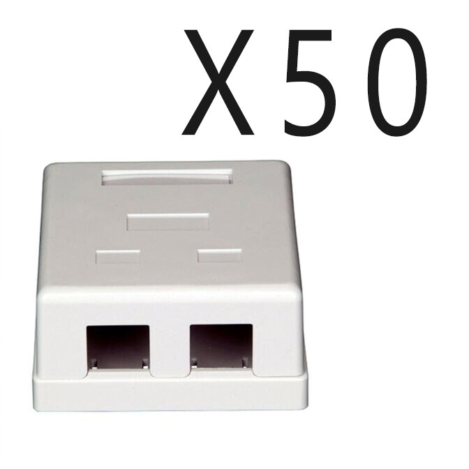 50 pcs pack lot - 2-Port Dual Keystone Jack Surface Mount Housing Box - White