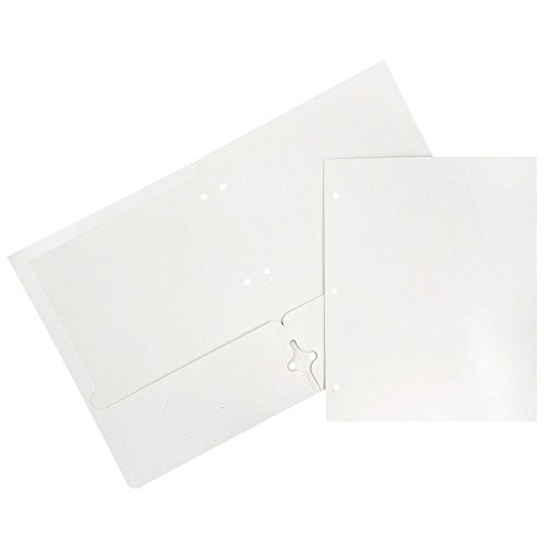  Laminated Two Pocket Glossy 3 Hole Punch School Folders - 6 Per Pack White
