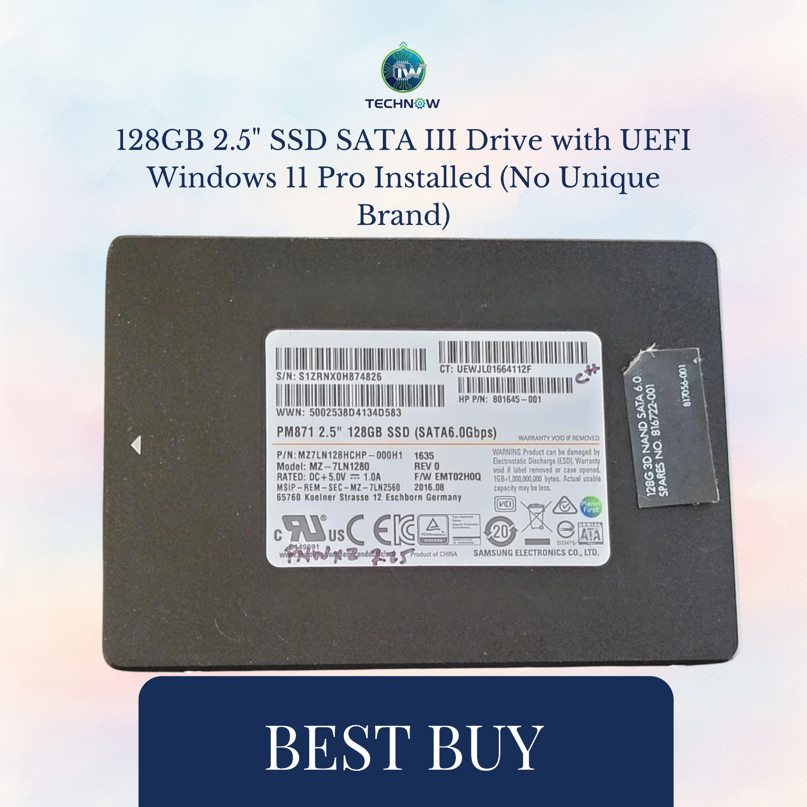 128GB 2.5" SSD SATA III Drive with UEFI Windows 11 Pro Installed