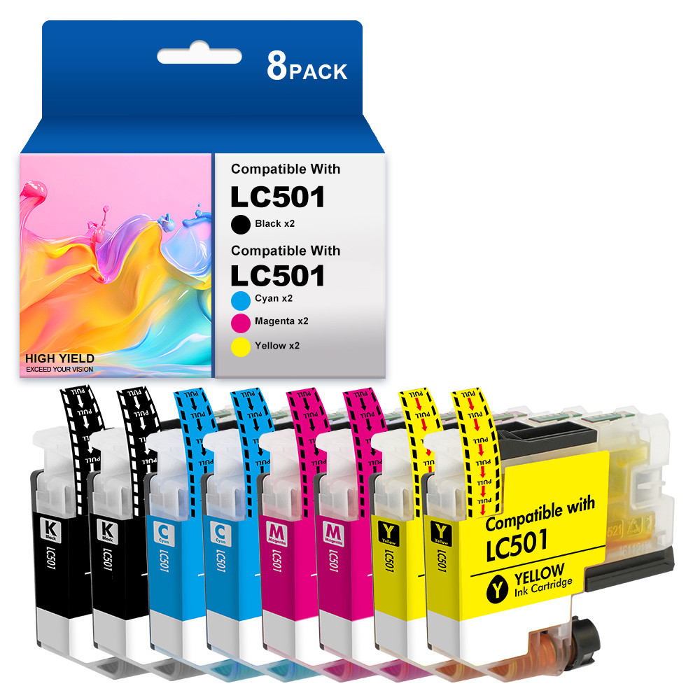 8 PACK Printer Ink w/ Chip for Brother LC501 MFC-J1260DW MFC-J1360DW MFC-J1410DW