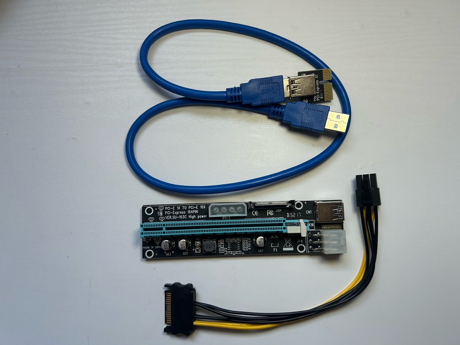 PCI-E Express Riser Crypto Mining Cable Adapter Pcie 16x-1x 6pin USB 3.0 New