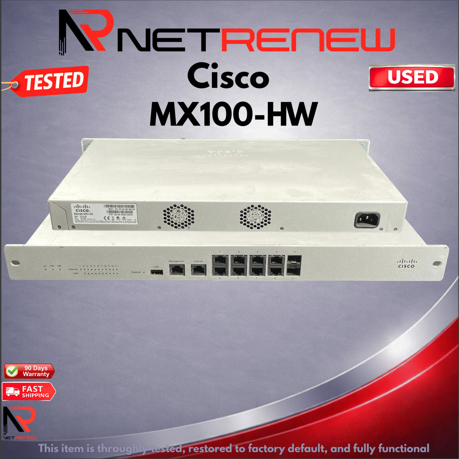 Cisco Meraki MX100-HW Cloud Managed Security Appliance   ** Unclaimed **